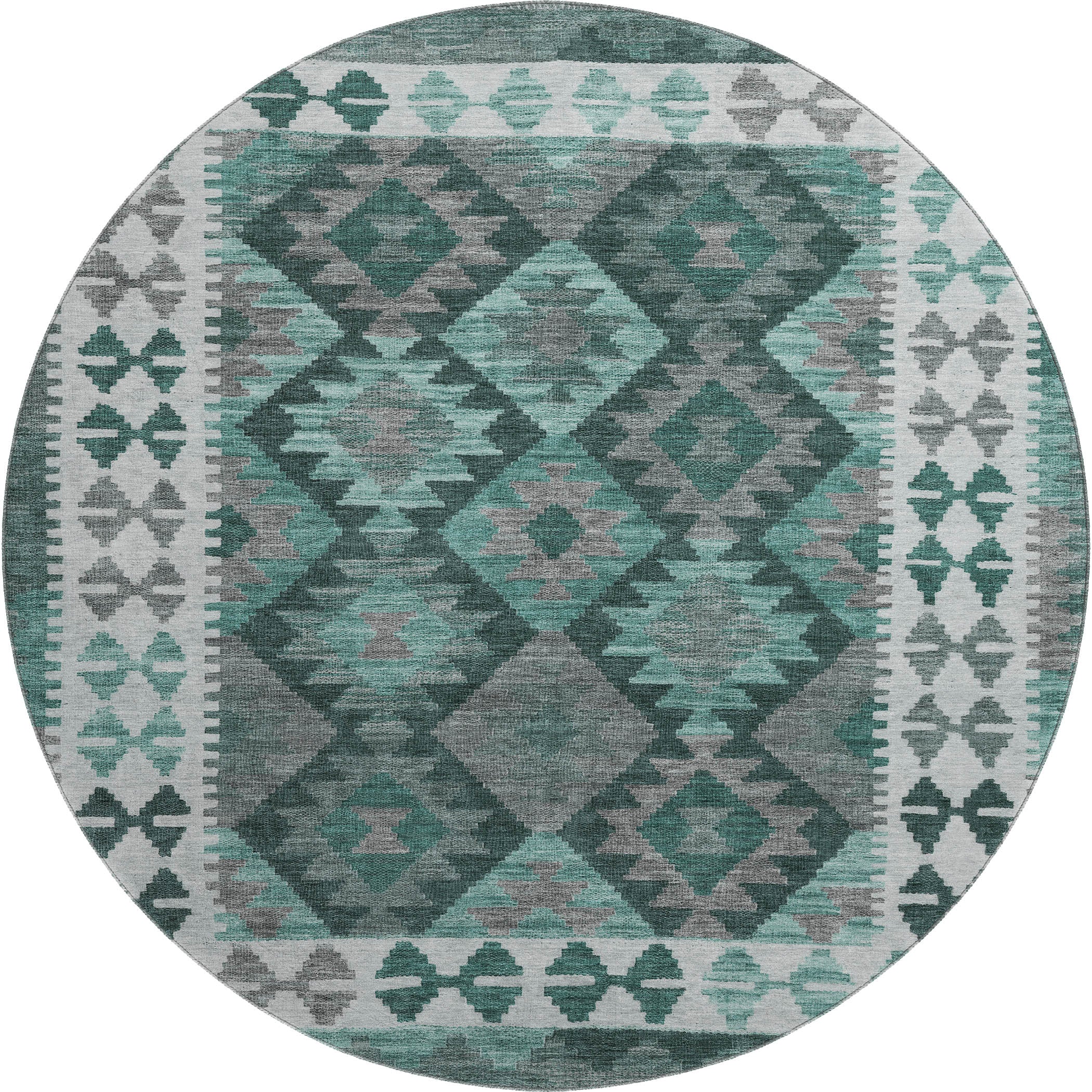 Chiang Mai Machine Washable Transitional Seafoam Blue Rug 8' x 8' #shape_Round