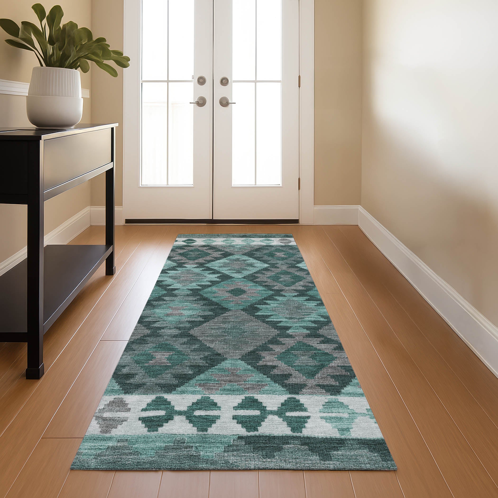 Chiang Mai Machine Washable Transitional Seafoam Blue Rug 2'3" x 7'6" #shape_Runner