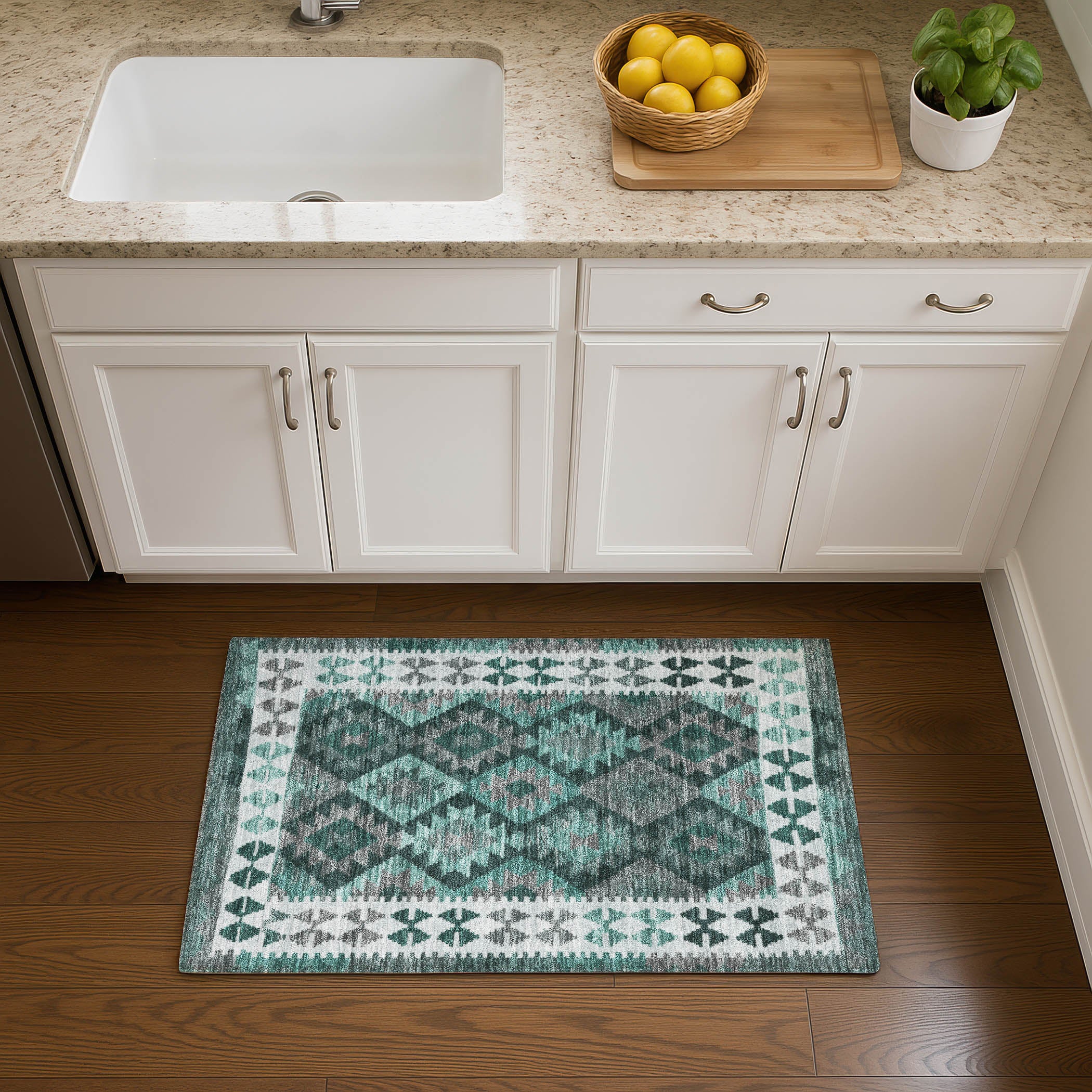 Chiang Mai Machine Washable Transitional Seafoam Blue Rug 1'8" x 2'6" #shape_Rectangle
