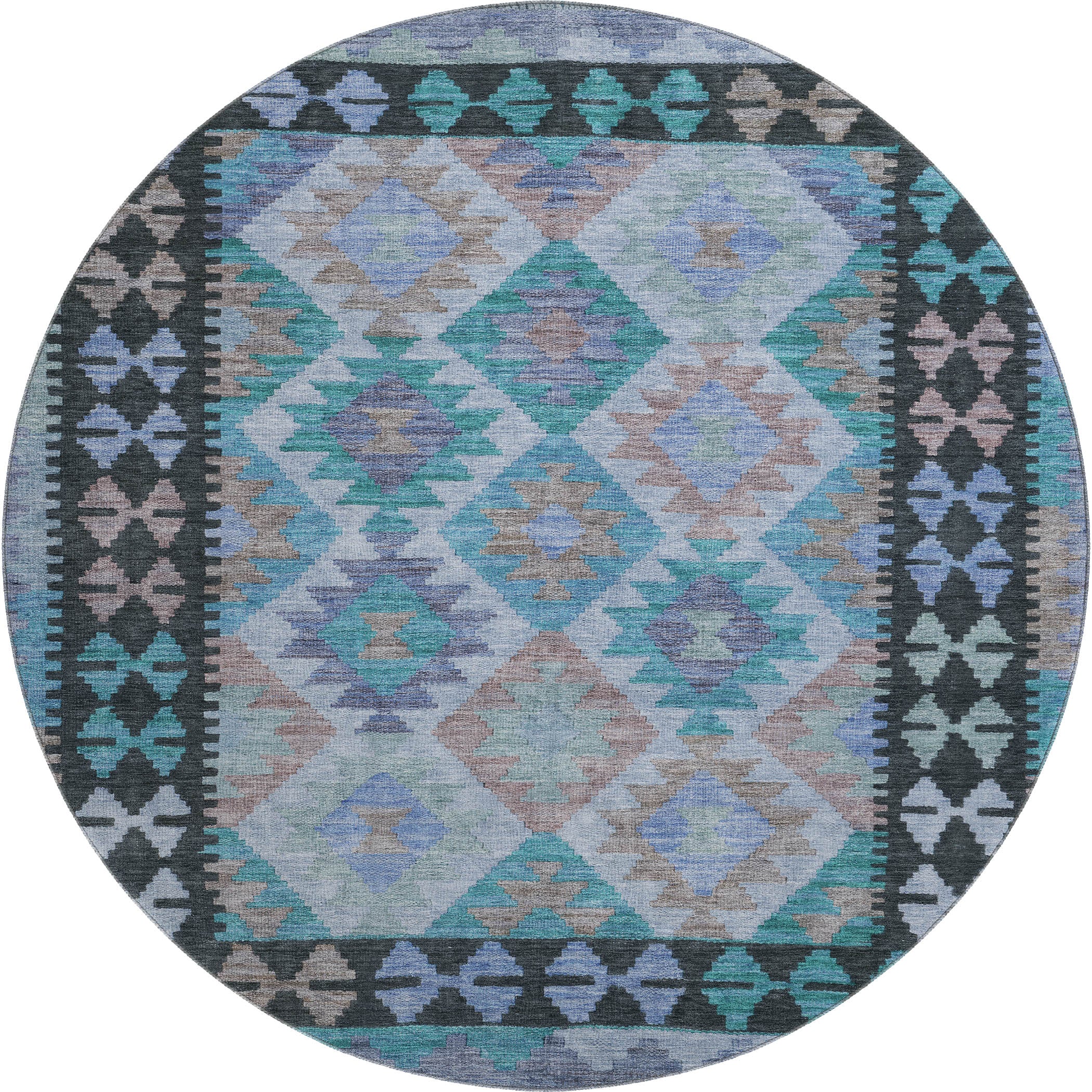 Chiang Mai Machine Washable Transitional Teal Rug 8' x 8' #shape_Round