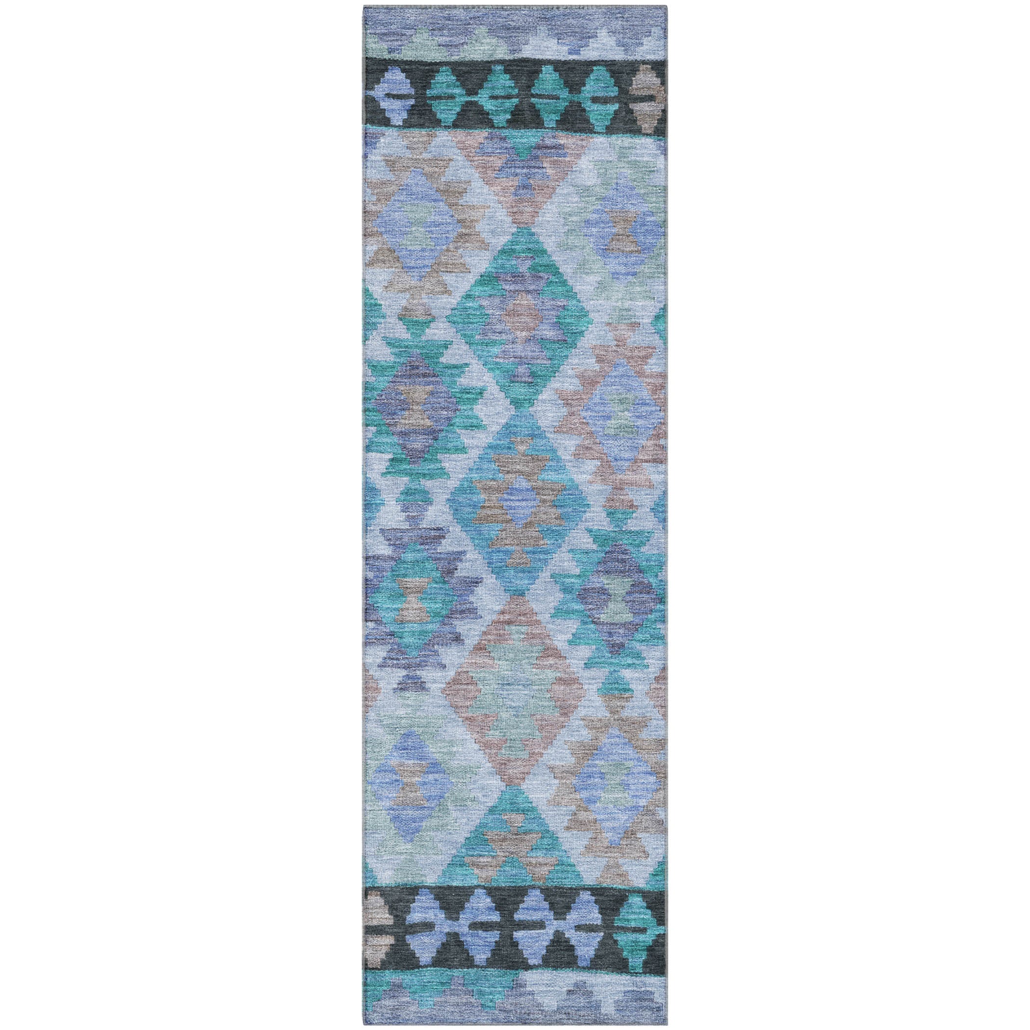 Chiang Mai Machine Washable Transitional Teal Rug 2'3" x 7'6" #shape_Runner