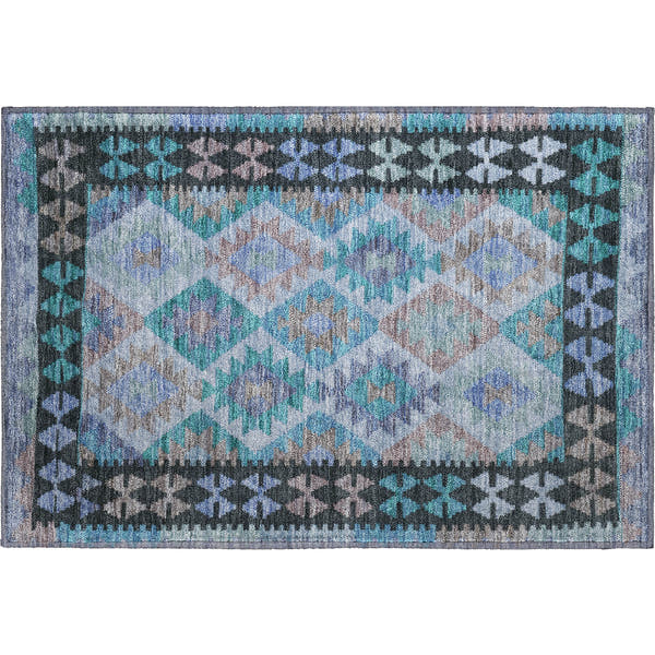 Chiang Mai Machine Washable Transitional Teal Rug 1'8" x 2'6"
