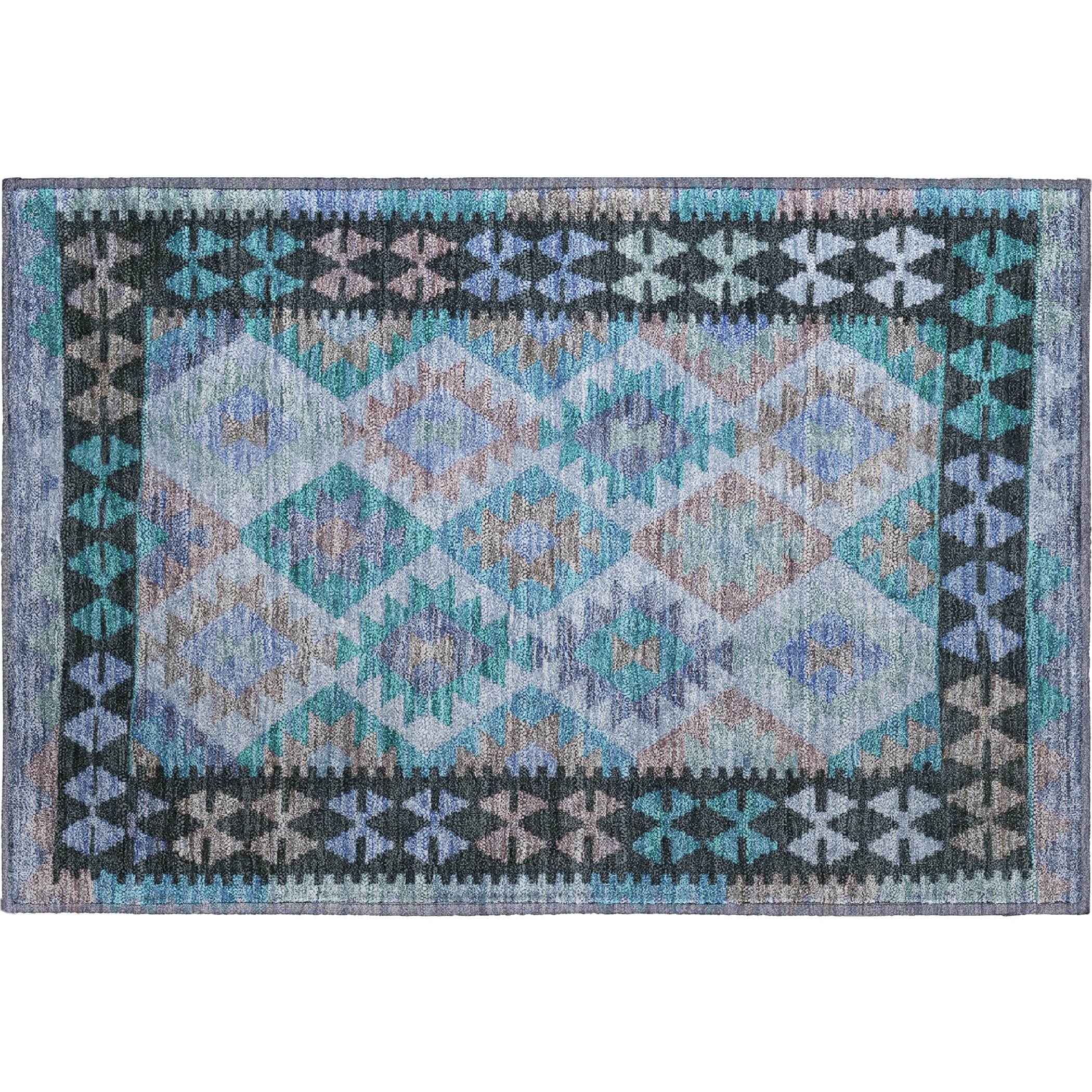 Chiang Mai Machine Washable Transitional Teal Rug 1'8" x 2'6" #shape_Rectangle