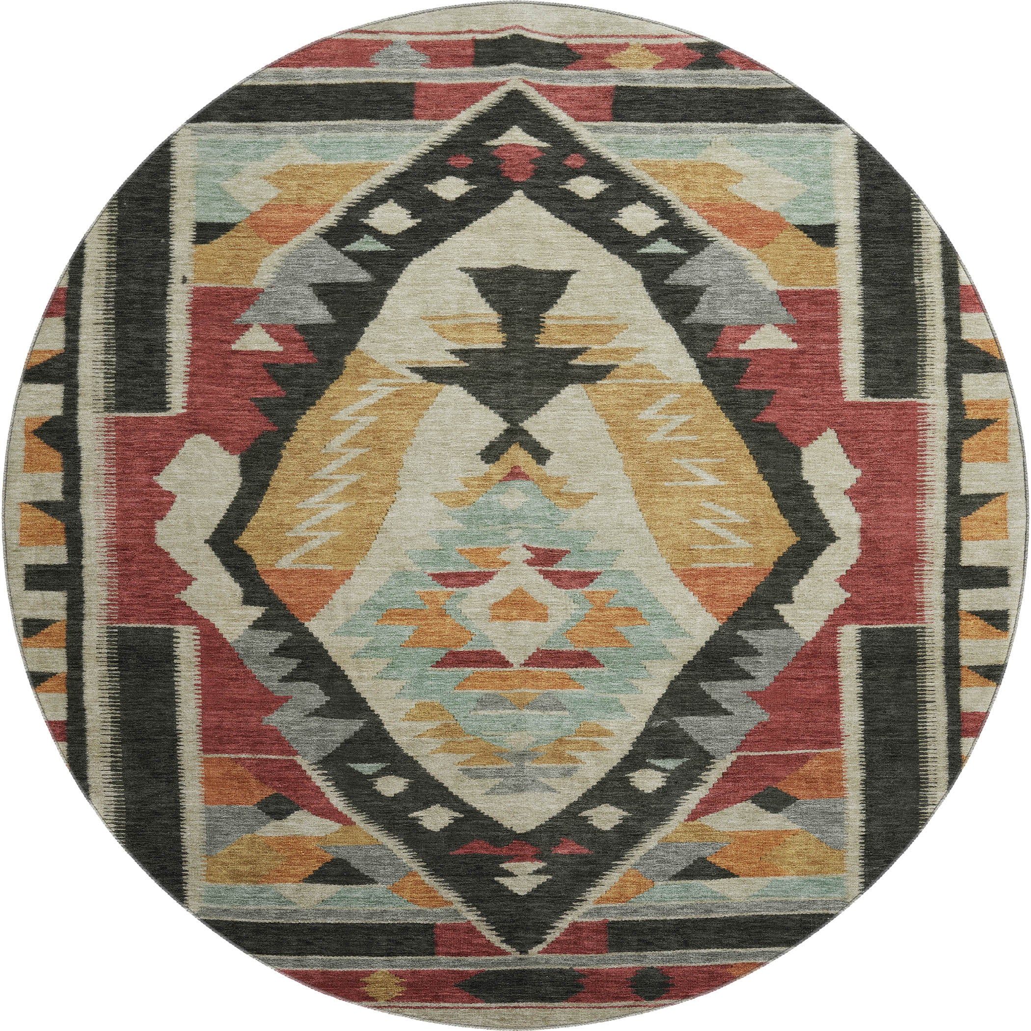 Queenstown Machine Washable Transitional Red Rug 8' x 8' #shape_Round