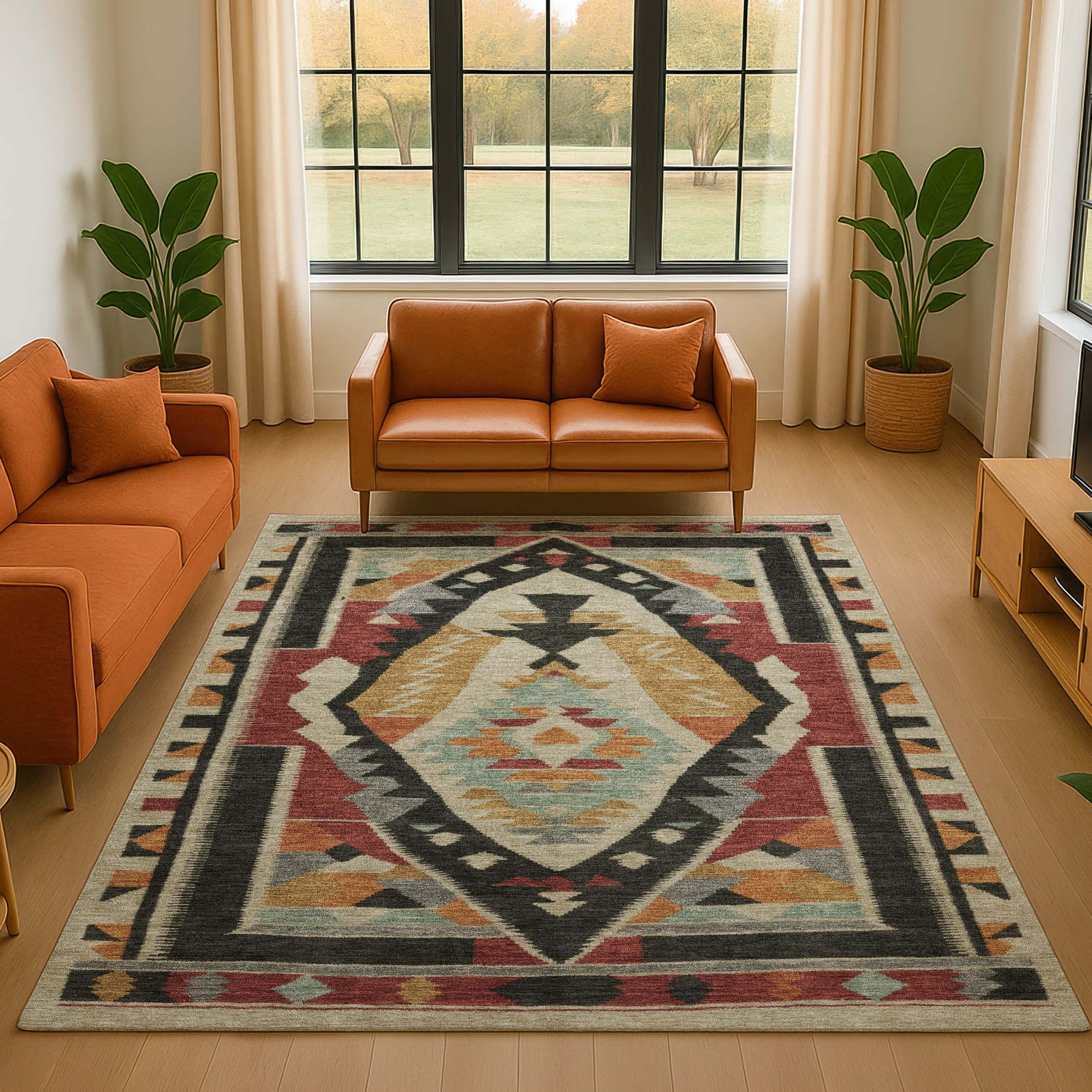 Queenstown Machine Washable Transitional Red Rug 2'6" x 3'10" #shape_Rectangle