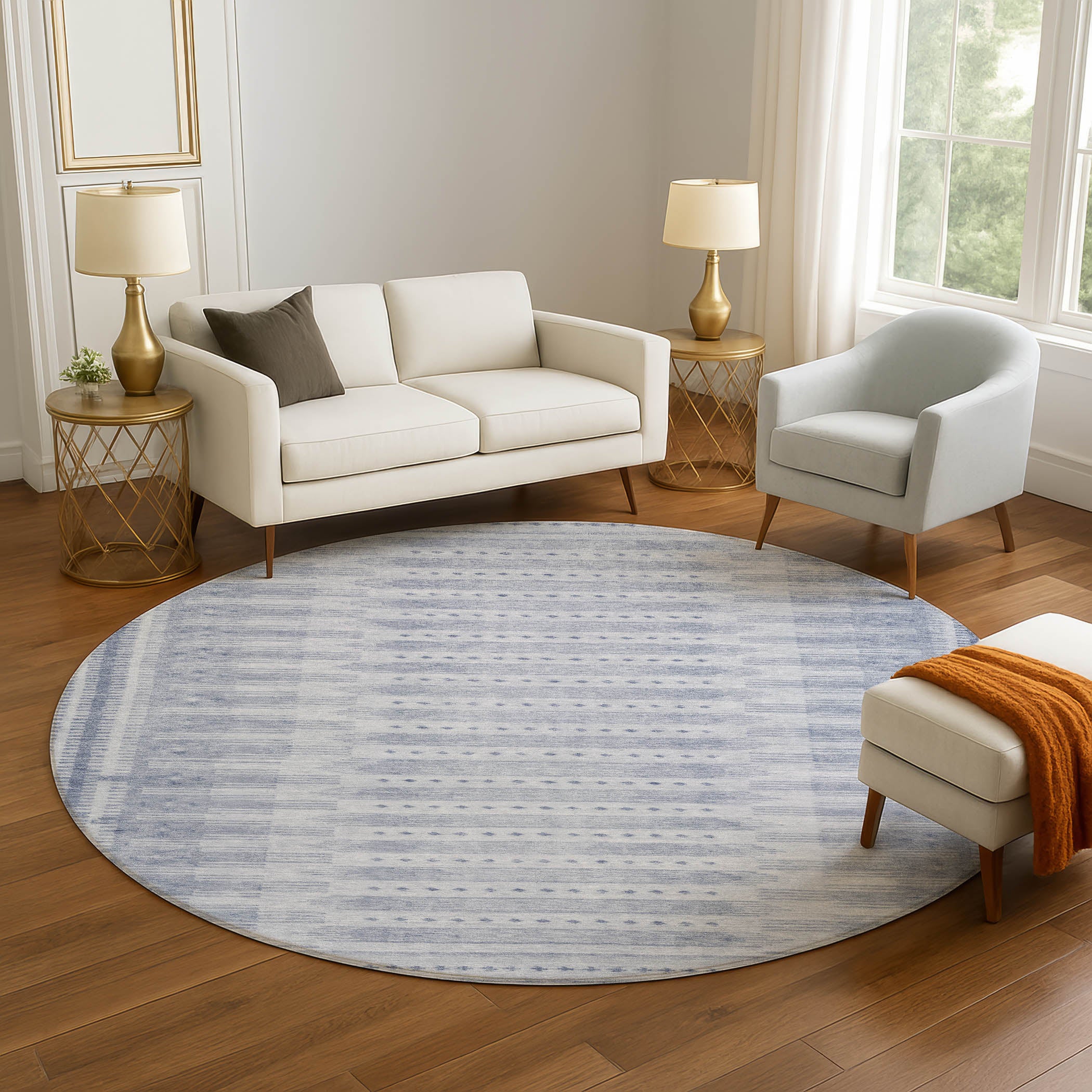 Sintra Machine Washable Transitional Blue Rug 8' x 8' #shape_Round