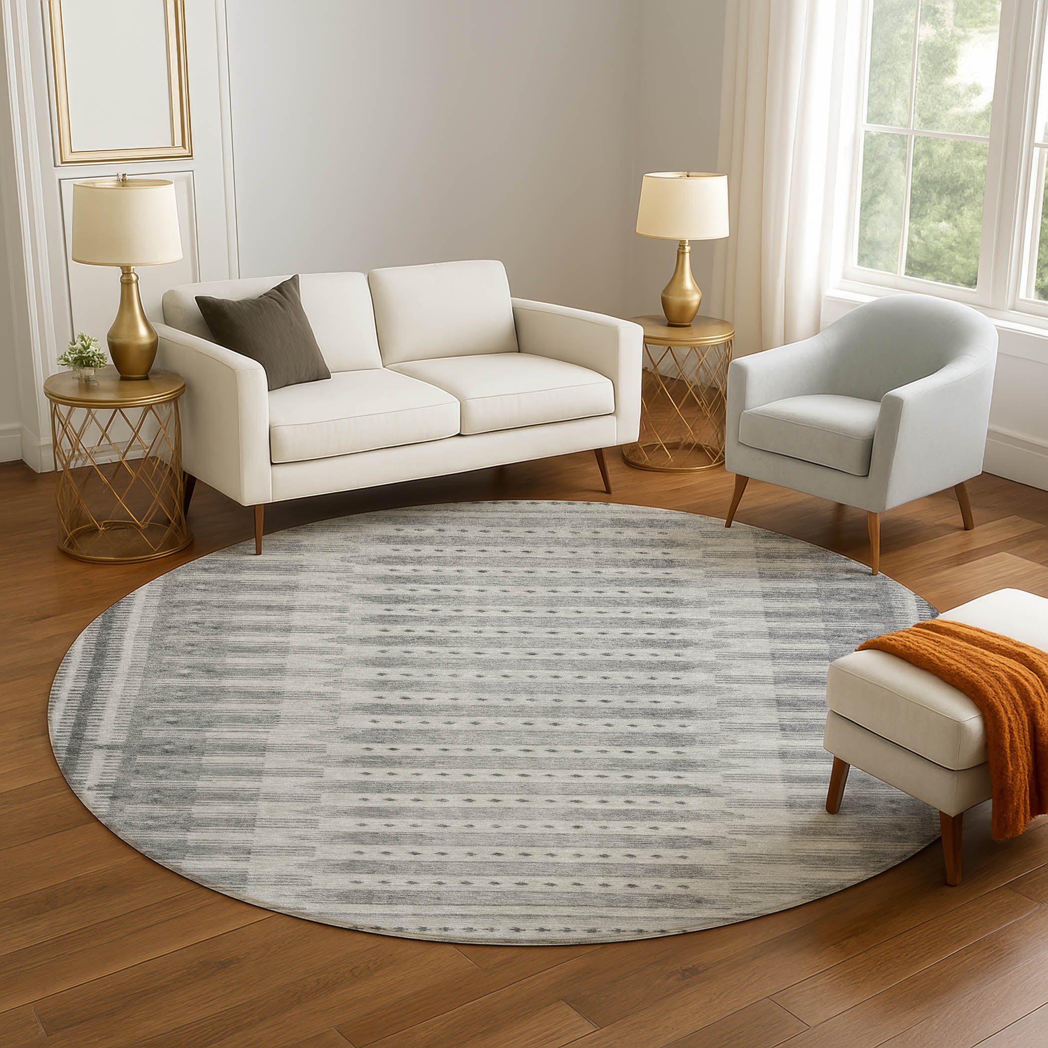 Sintra Machine Washable Transitional Gray Rug 8' x 8' #shape_Round