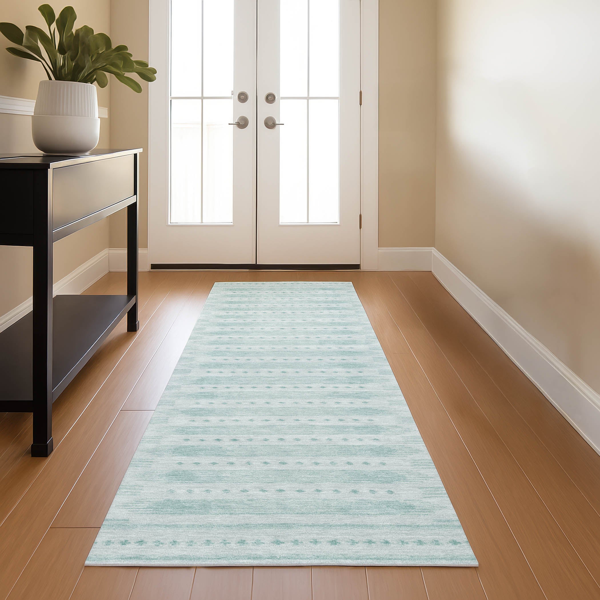 Sintra Machine Washable Transitional Turquoise Teal Rug 2'3" x 7'6" #shape_Runner