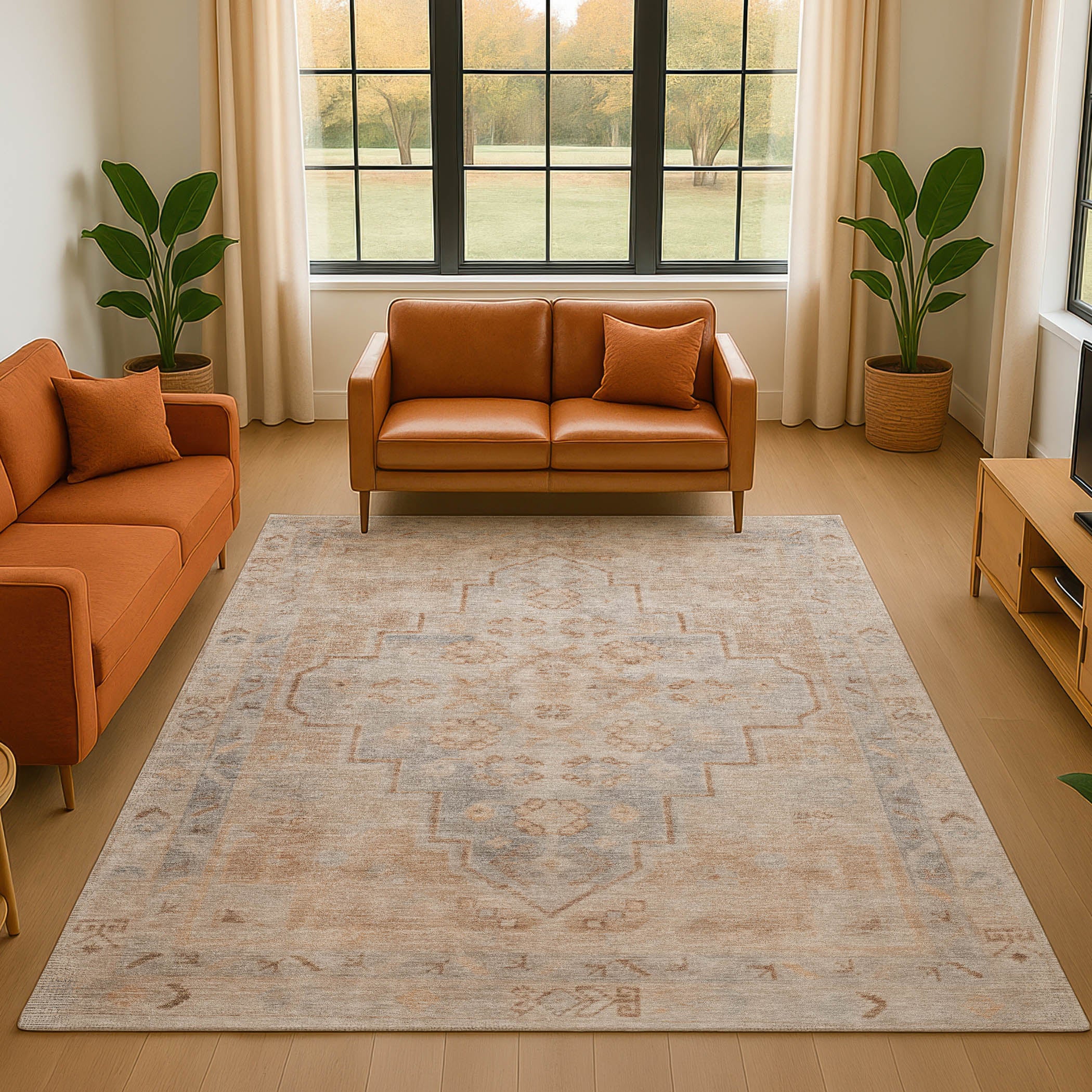 Zanzibar Machine Washable Transitional Copper Orange Rug 2'6" x 3'10" #shape_Rectangle