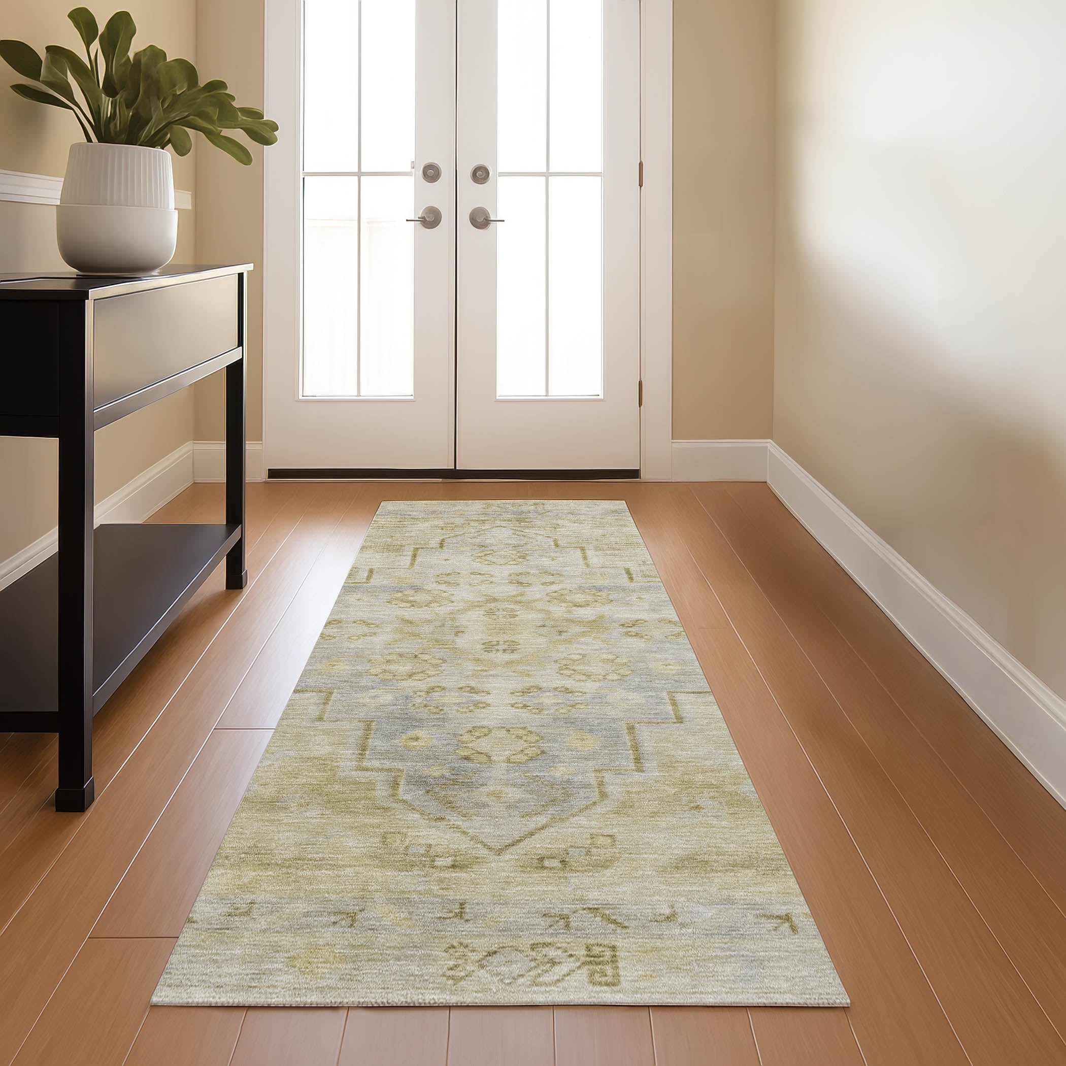 Zanzibar Machine Washable Transitional Gold Rug 2'3" x 7'6" #shape_Runner