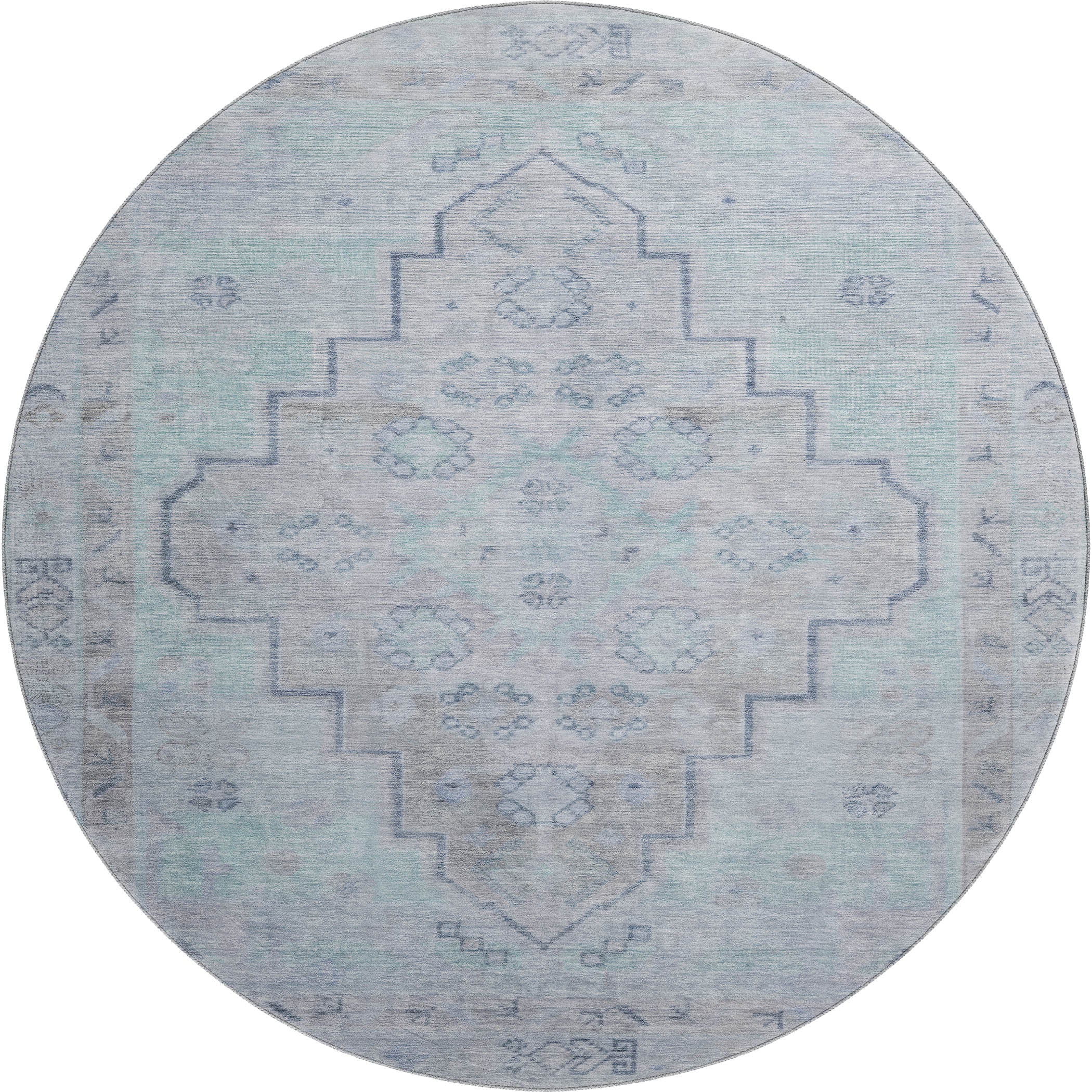 Zanzibar Machine Washable Transitional Gray Rug 8' x 8' #shape_Round