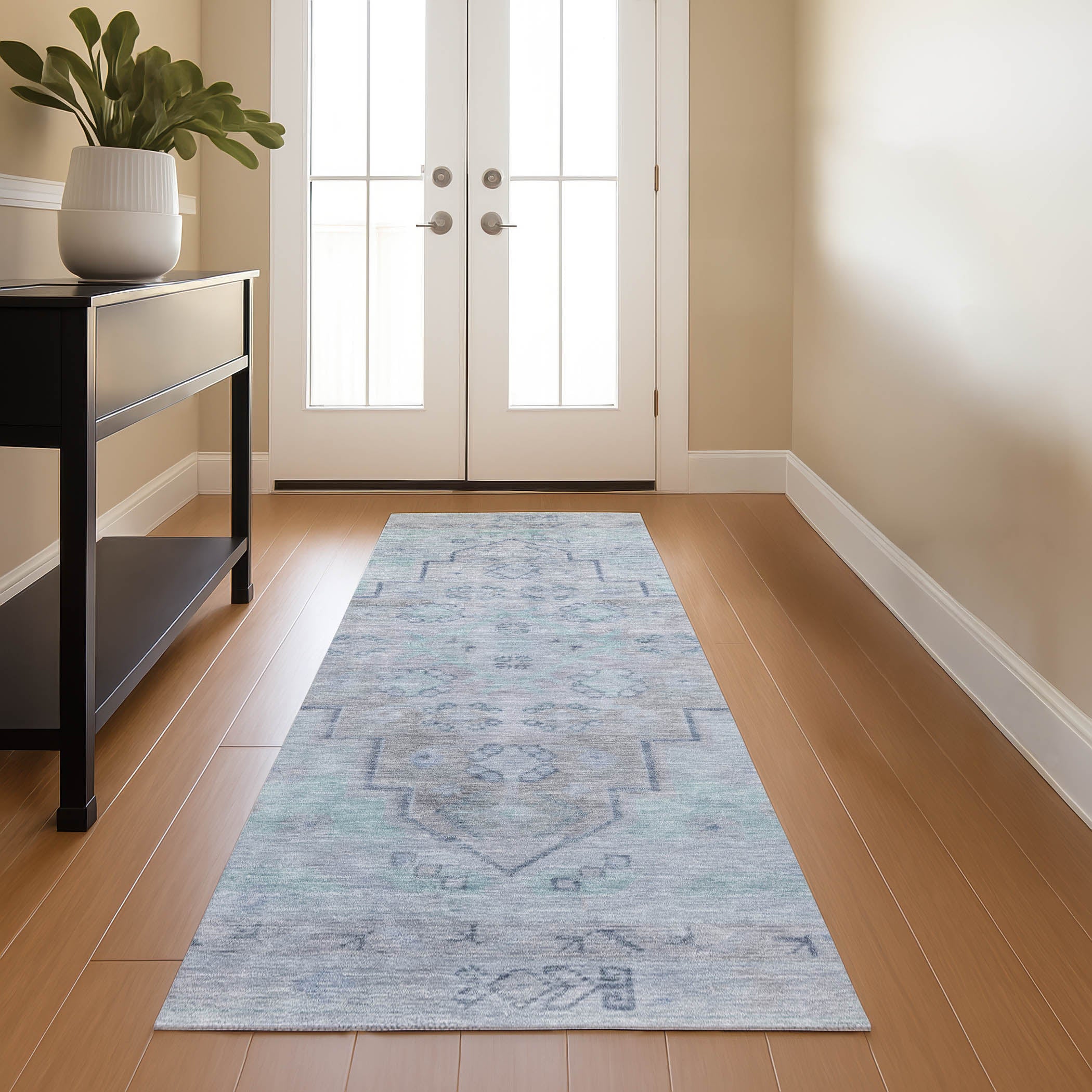 Zanzibar Machine Washable Transitional Gray Rug 2'3" x 7'6" #shape_Runner