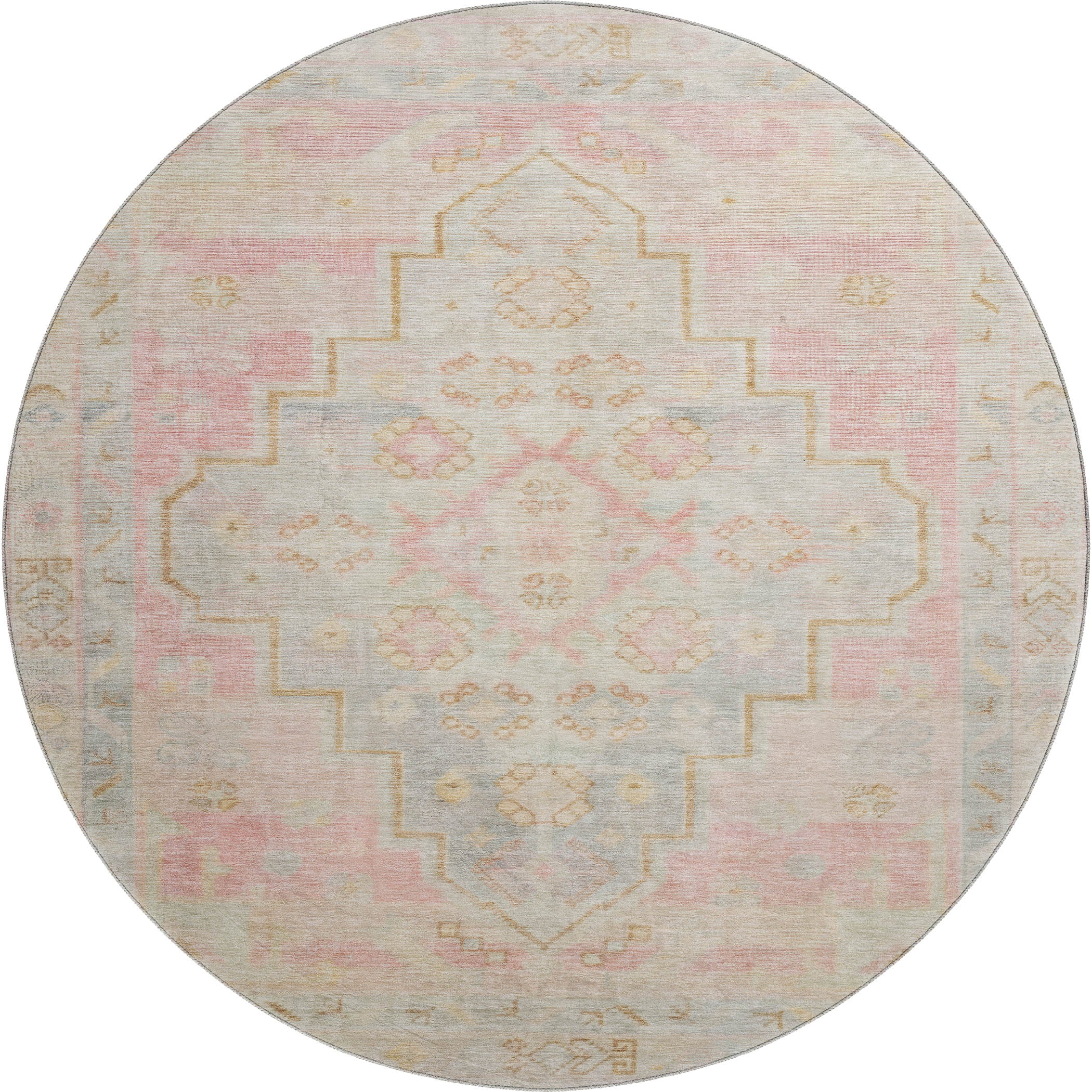 Zanzibar Machine Washable Transitional Pink Rug 8' x 8' #shape_Round