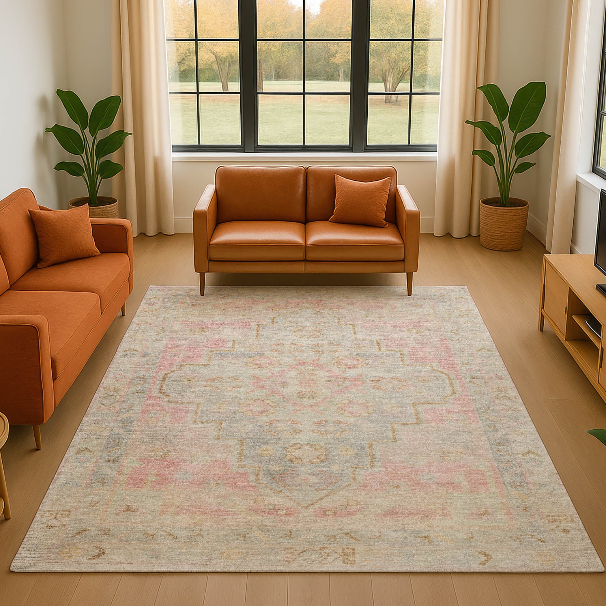 Zanzibar Machine Washable Transitional Pink Rug 2'6" x 3'10" #shape_Rectangle
