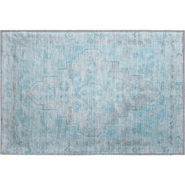 Zanzibar Machine Washable Transitional Sky Blue Rug 1'8" x 2'6"