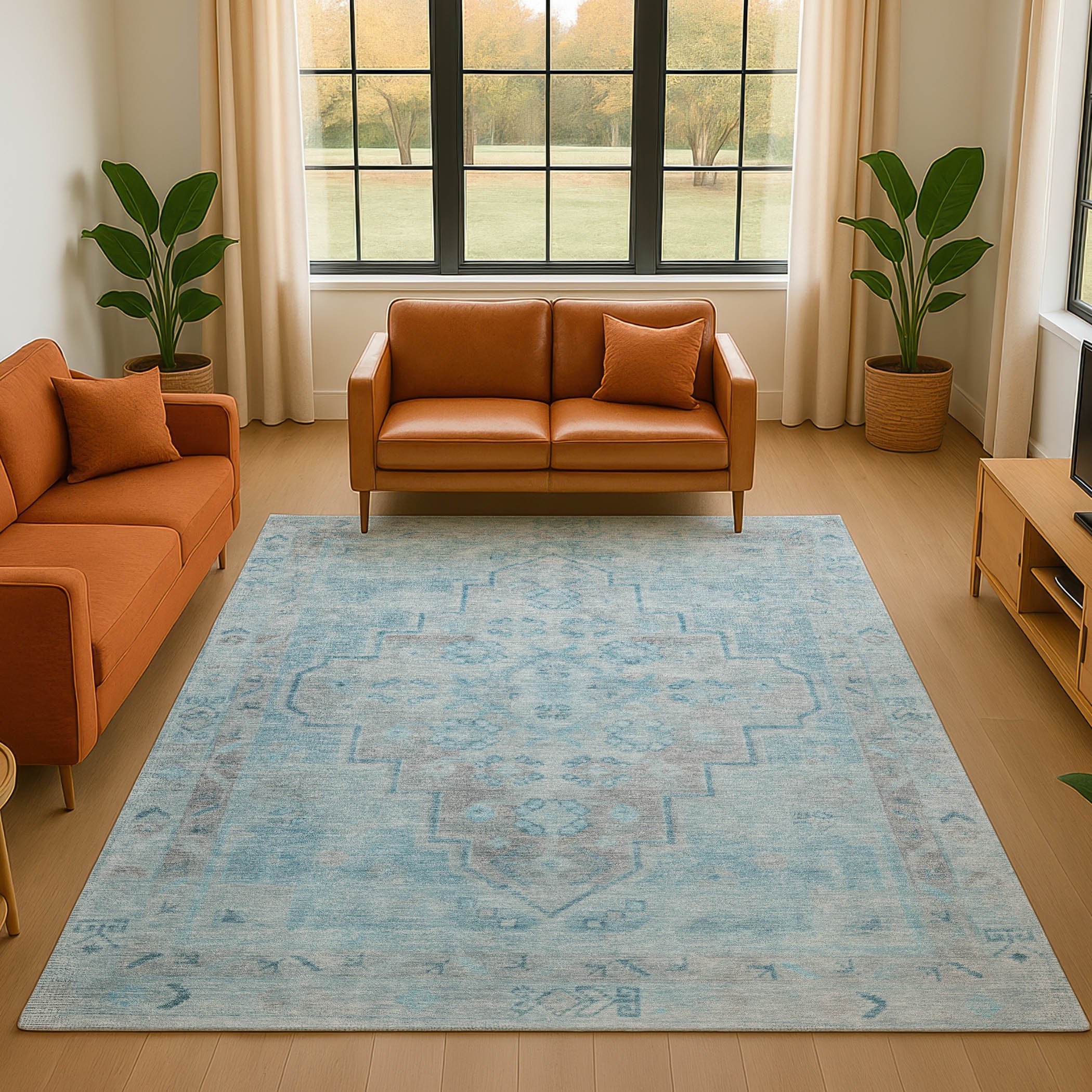 Zanzibar Machine Washable Transitional Sky Blue Rug 2'6" x 3'10" #shape_Rectangle