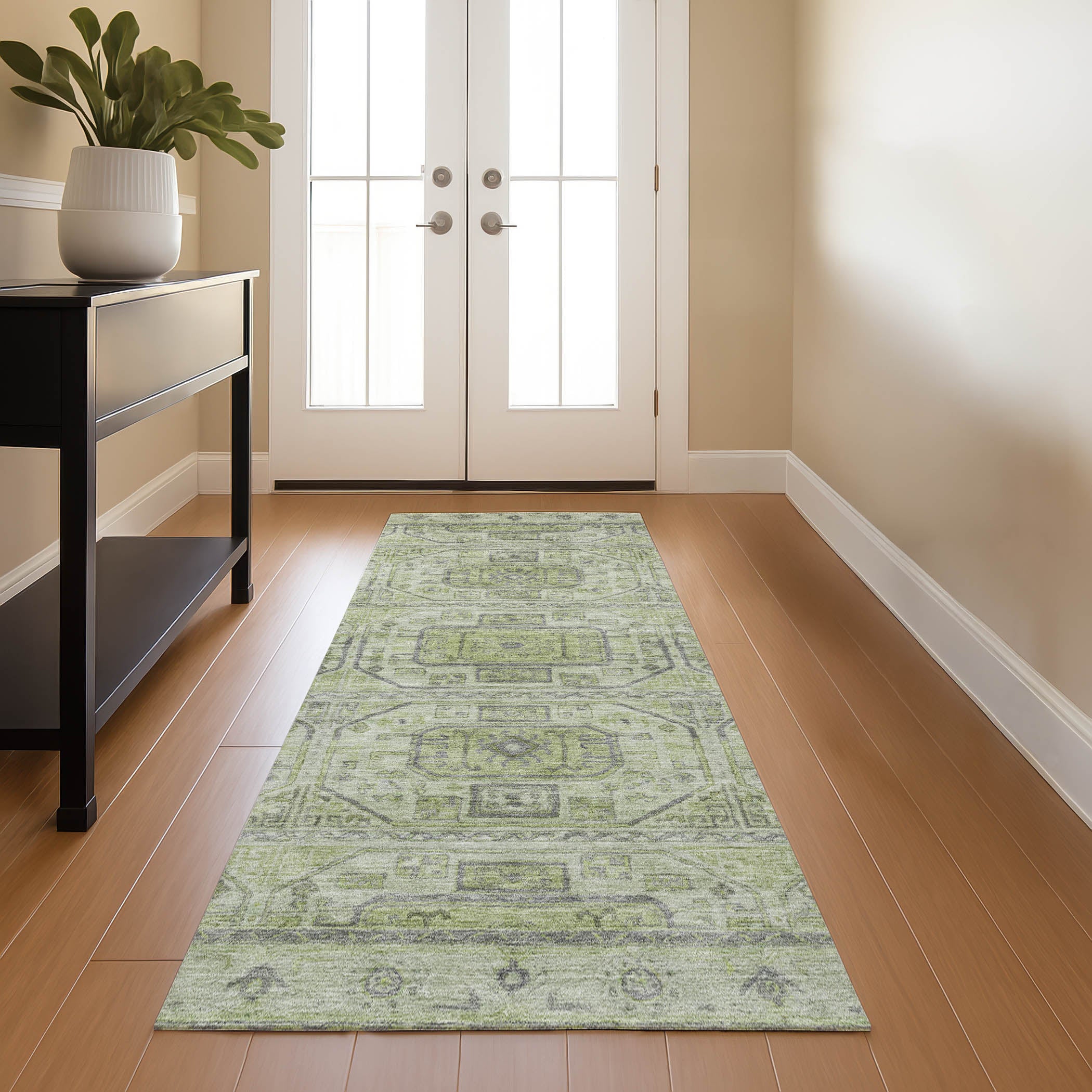 Lima Machine Washable Transitional Aloe Green Rug 2'3" x 7'6" #shape_Runner
