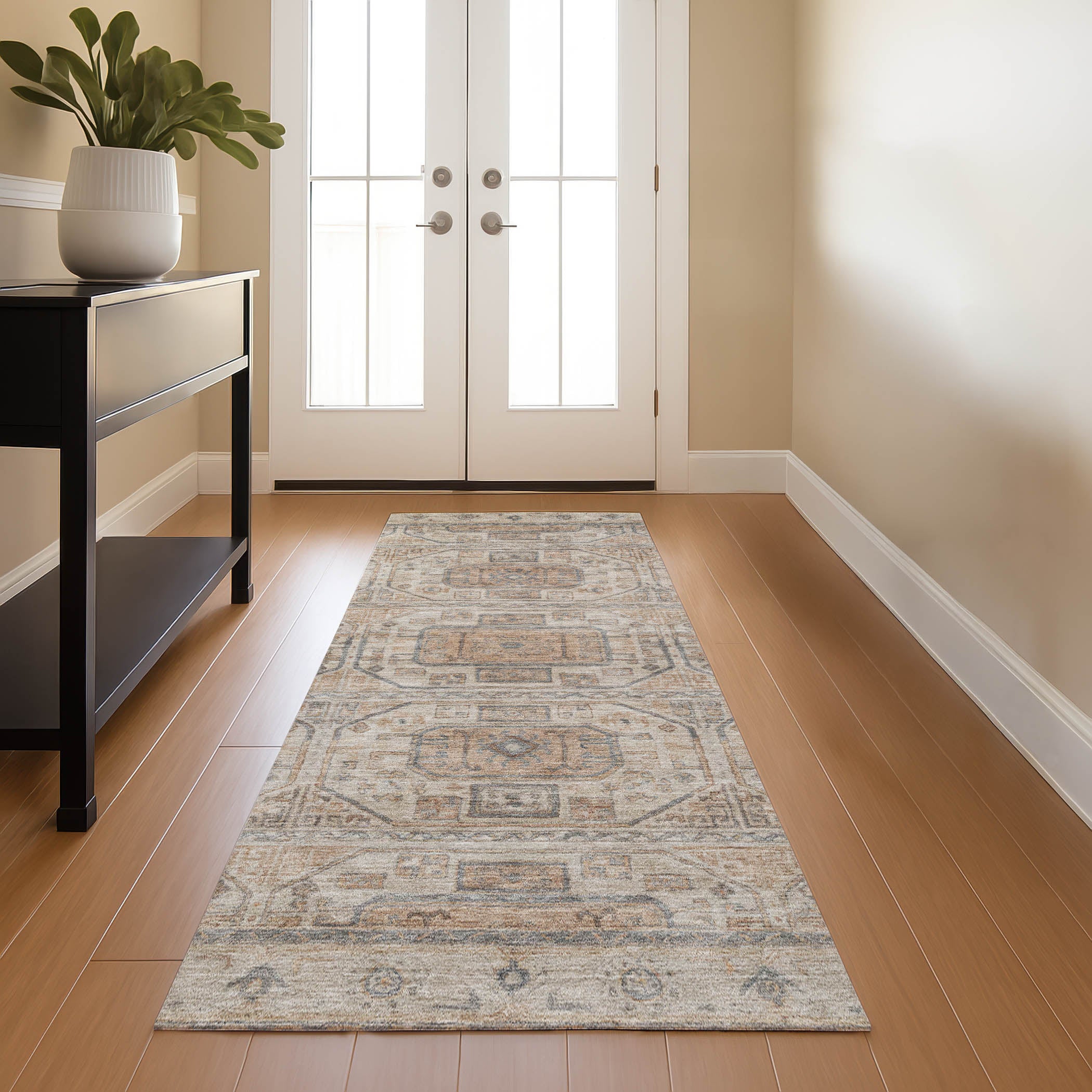 Lima Machine Washable Transitional Beige Brown Rug 2'3" x 7'6" #shape_Runner