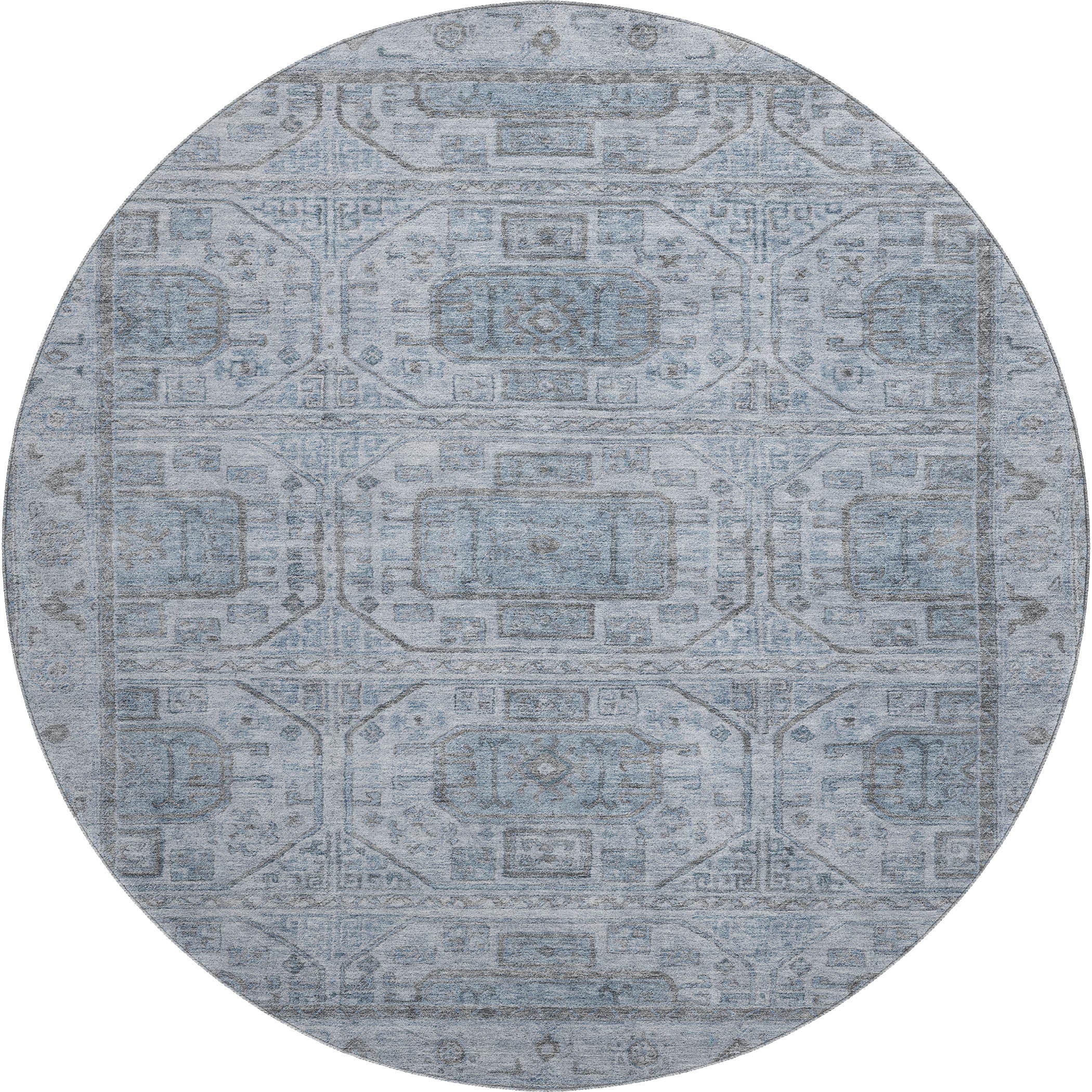 Lima Machine Washable Transitional Blue Rug 8' x 8' #shape_Round
