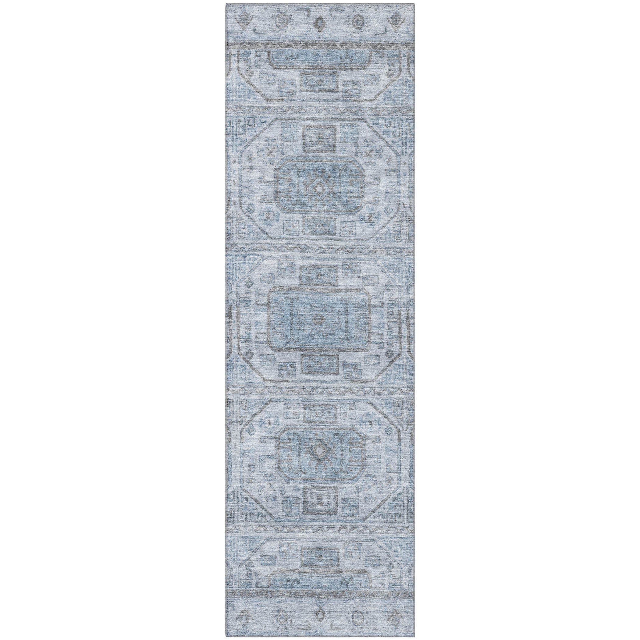 Lima Machine Washable Transitional Blue Rug 2'3" x 7'6" #shape_Runner