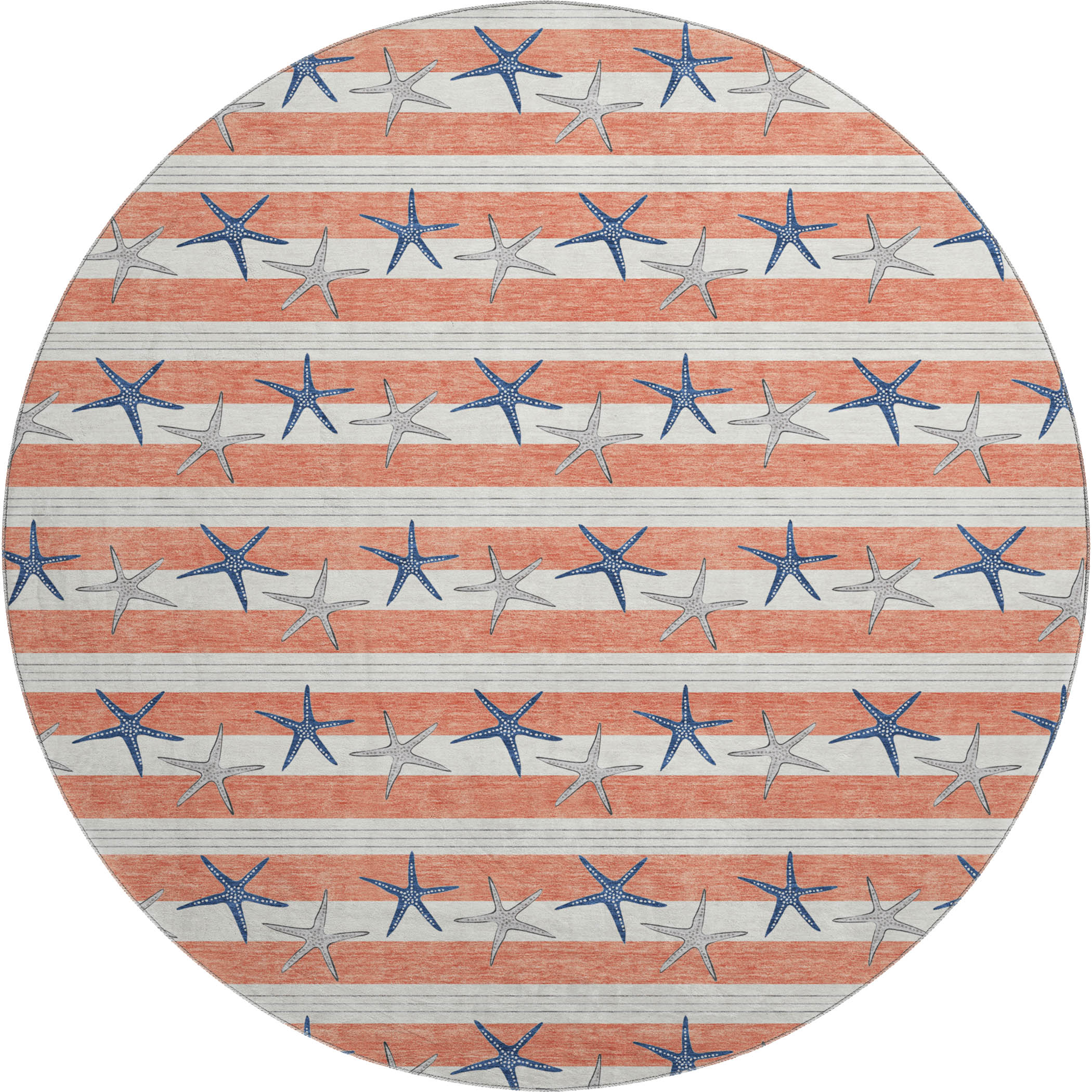 Oslo Machine Washable Coastal Coral Orange Rug 8' x 8' #shape_Round