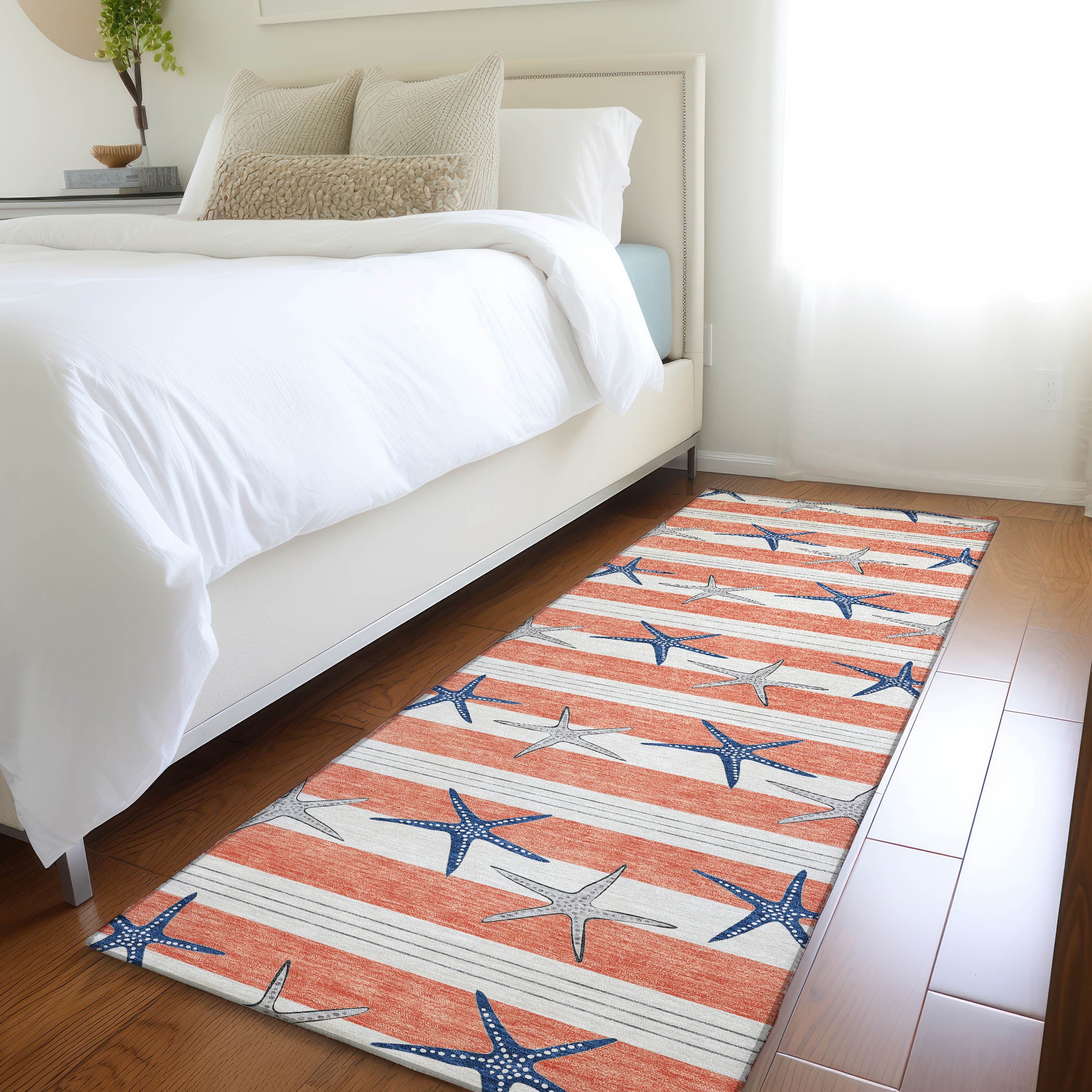 Oslo Machine Washable Coastal Coral Orange Rug 2'3" x 7'6" #shape_Runner