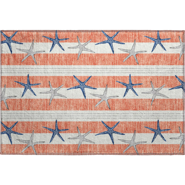Oslo Machine Washable Coastal Coral Orange Rug 1'8" x 2'6"
