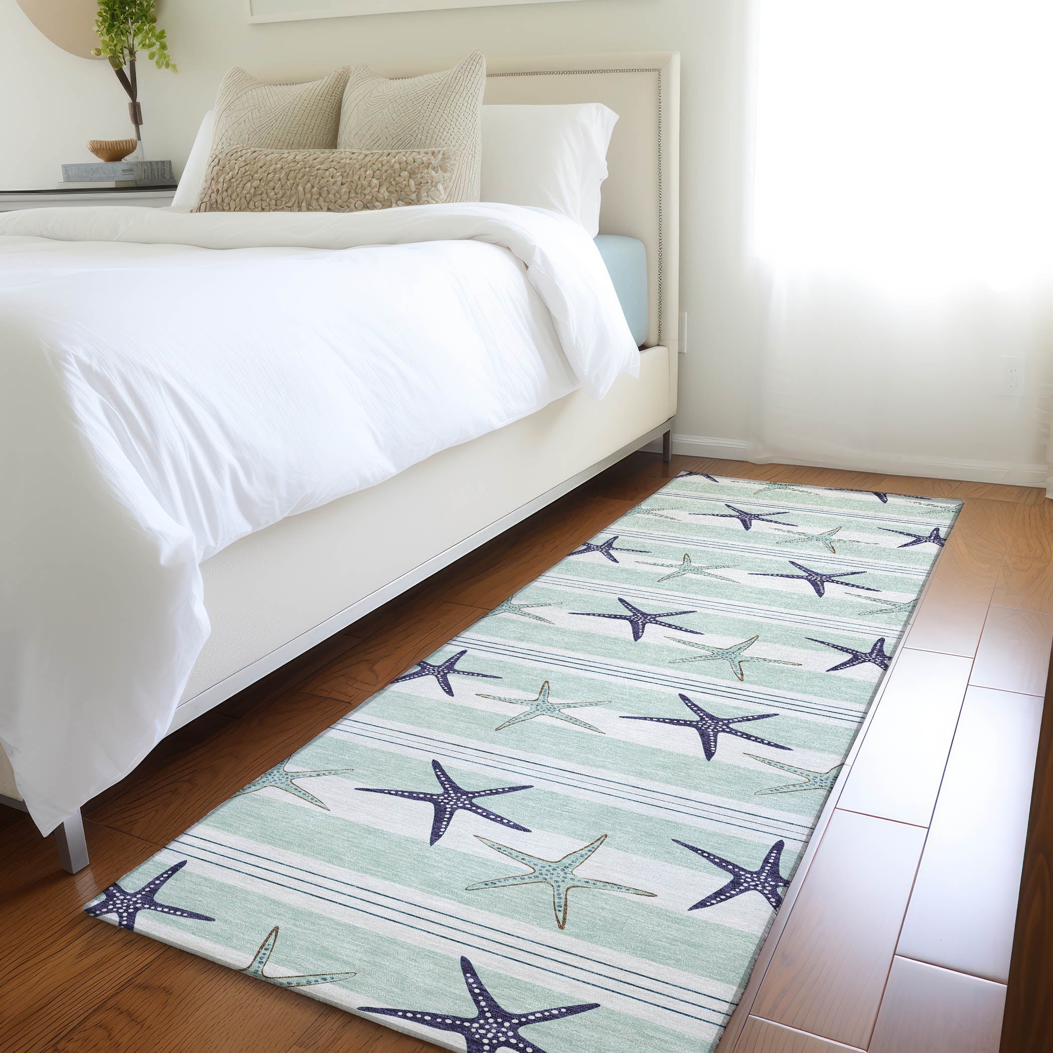 Oslo Machine Washable Coastal Seaglass Blue Rug 2'3" x 7'6" #shape_Runner