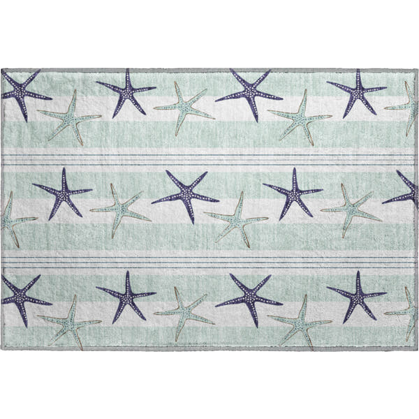 Oslo Machine Washable Coastal Seaglass Blue Rug 1'8" x 2'6"