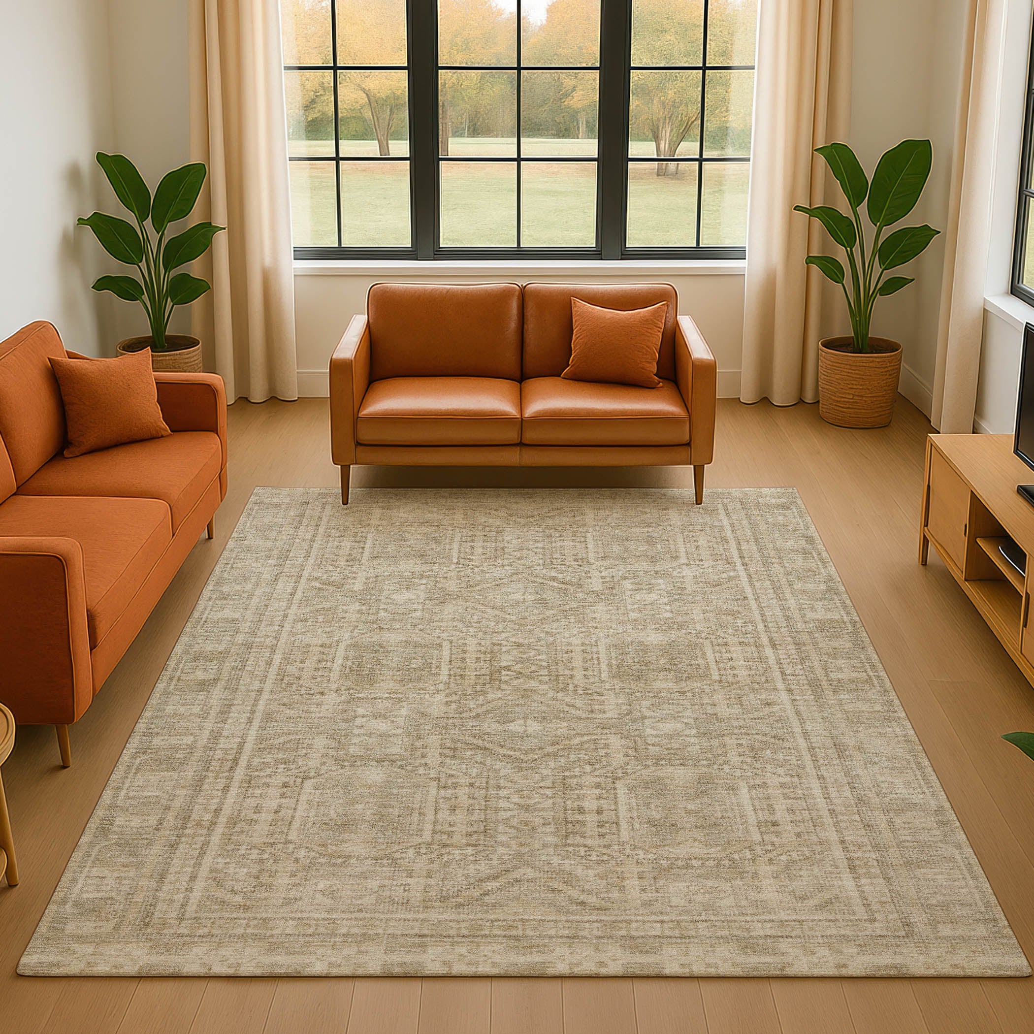Porto Machine Washable Transitional Beige Brown Rug 2'6" x 3'10" #shape_Rectangle