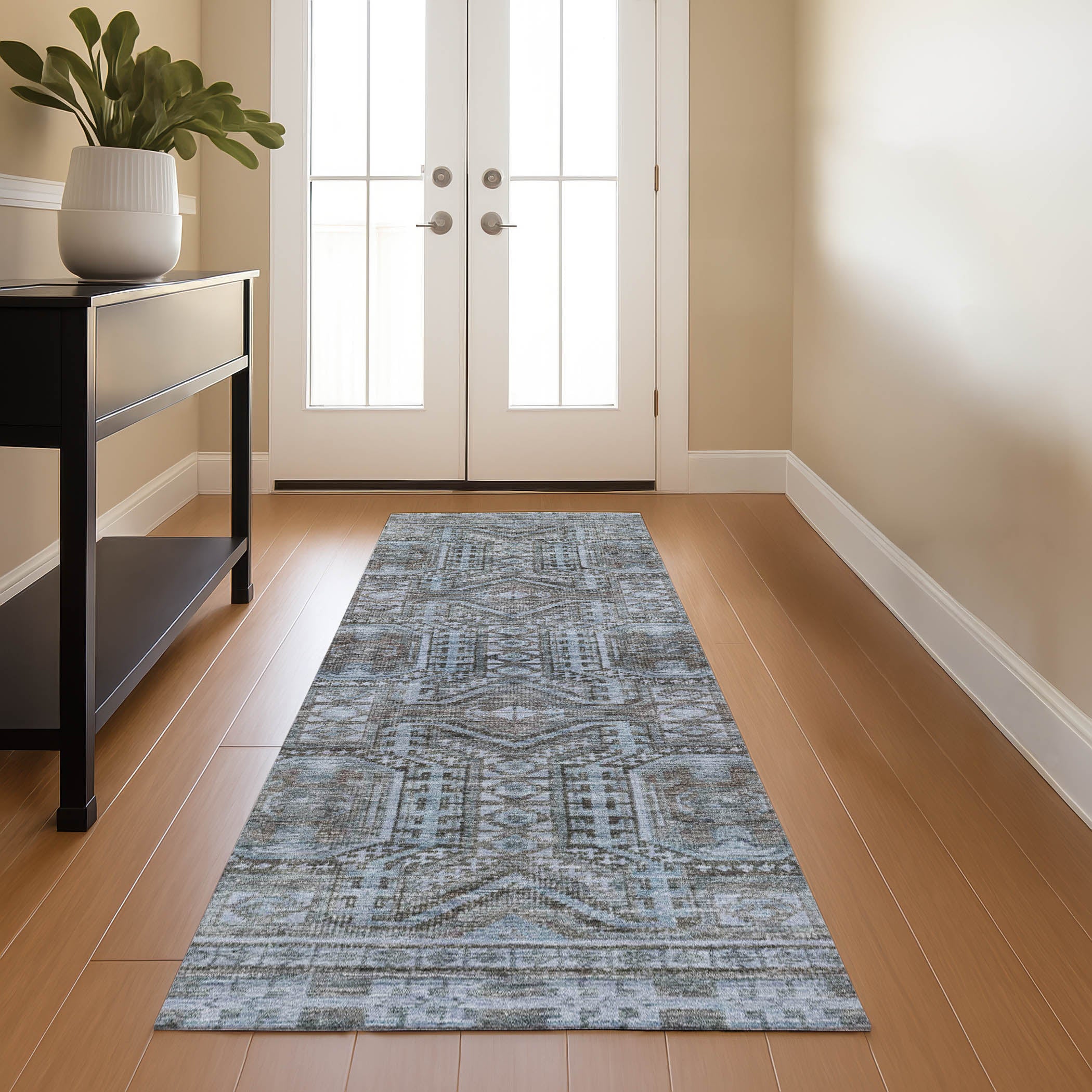 Porto Machine Washable Transitional Chocolate Brown Rug 2'3" x 7'6" #shape_Runner