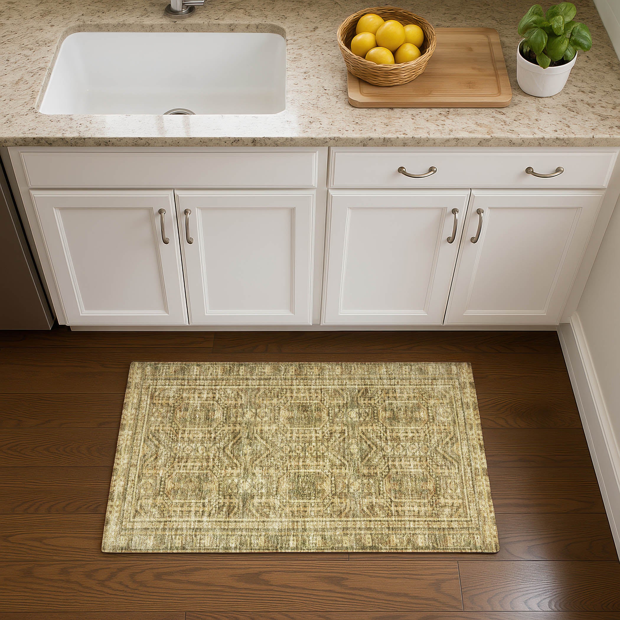Porto Machine Washable Transitional Khaki Brown Rug 1'8" x 2'6" #shape_Rectangle