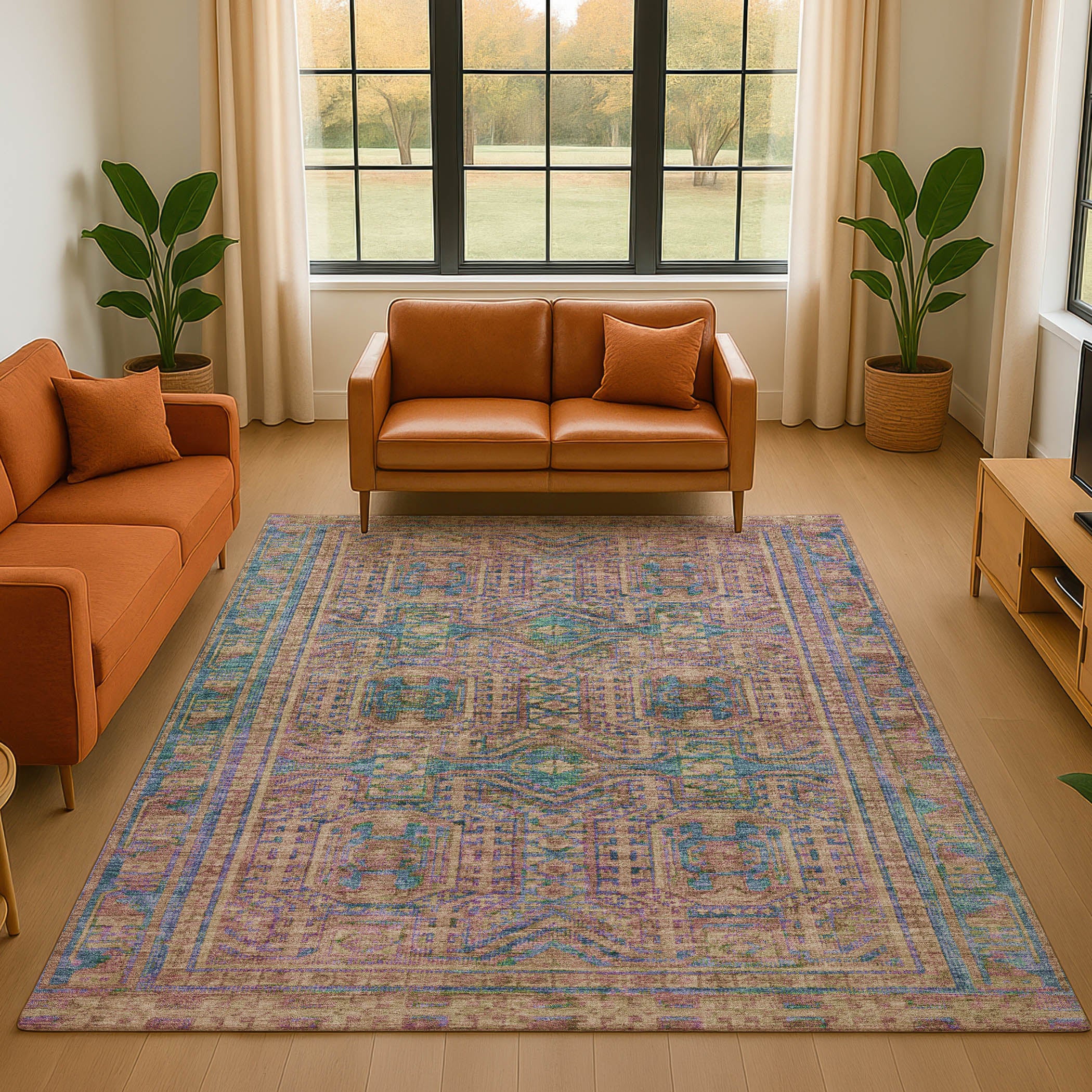 Porto Machine Washable Transitional Orange Rug 2'6" x 3'10" #shape_Rectangle