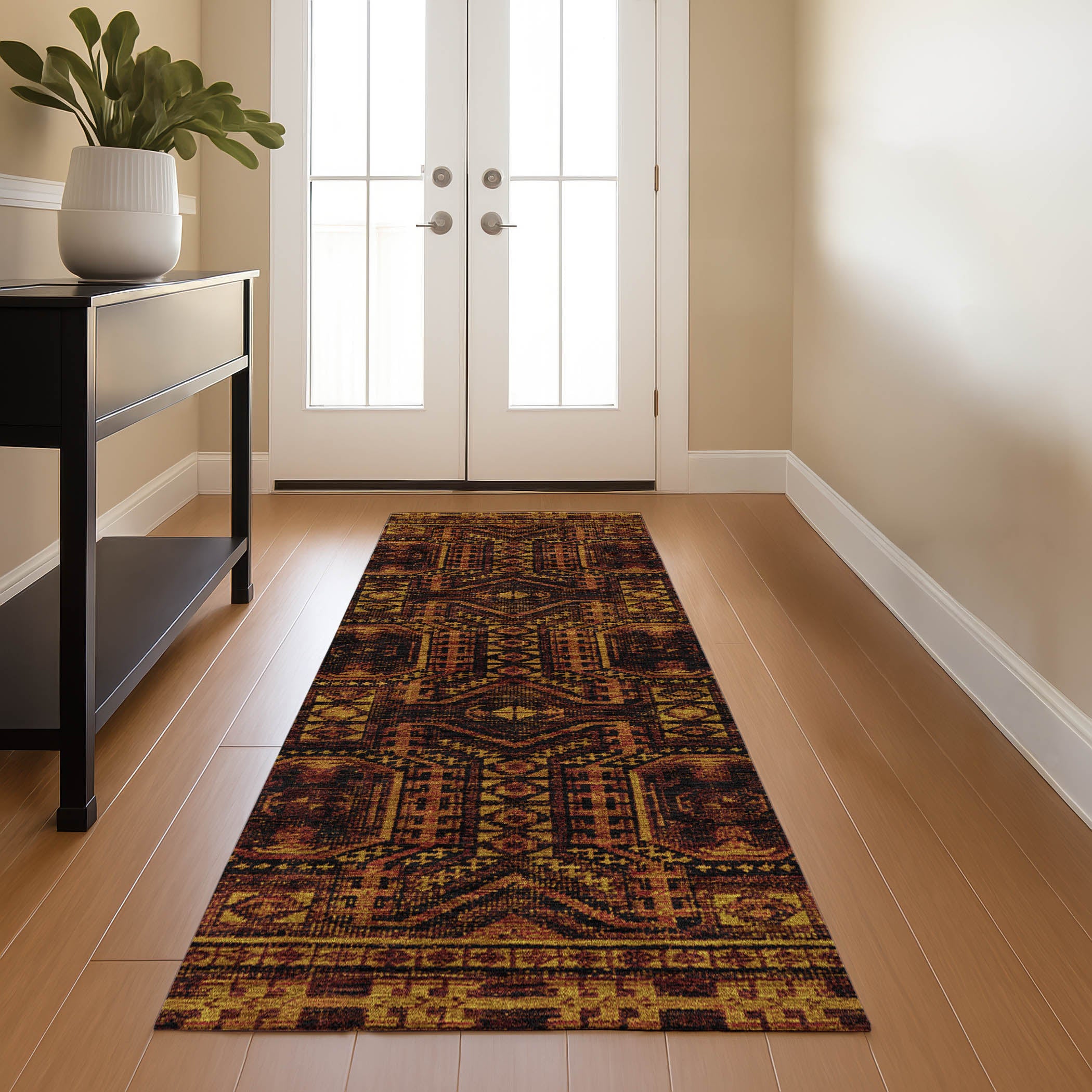 Porto Machine Washable Transitional Paprika Orange Rug 2'3" x 7'6" #shape_Runner