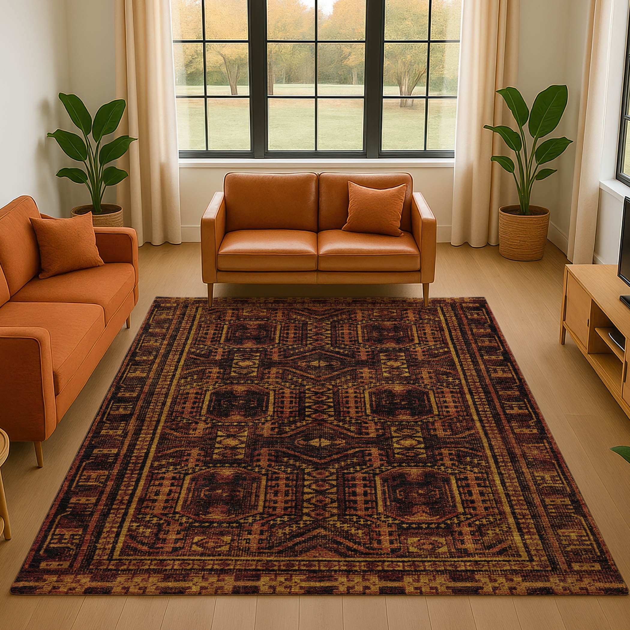 Porto Machine Washable Transitional Paprika Orange Rug 2'6" x 3'10" #shape_Rectangle