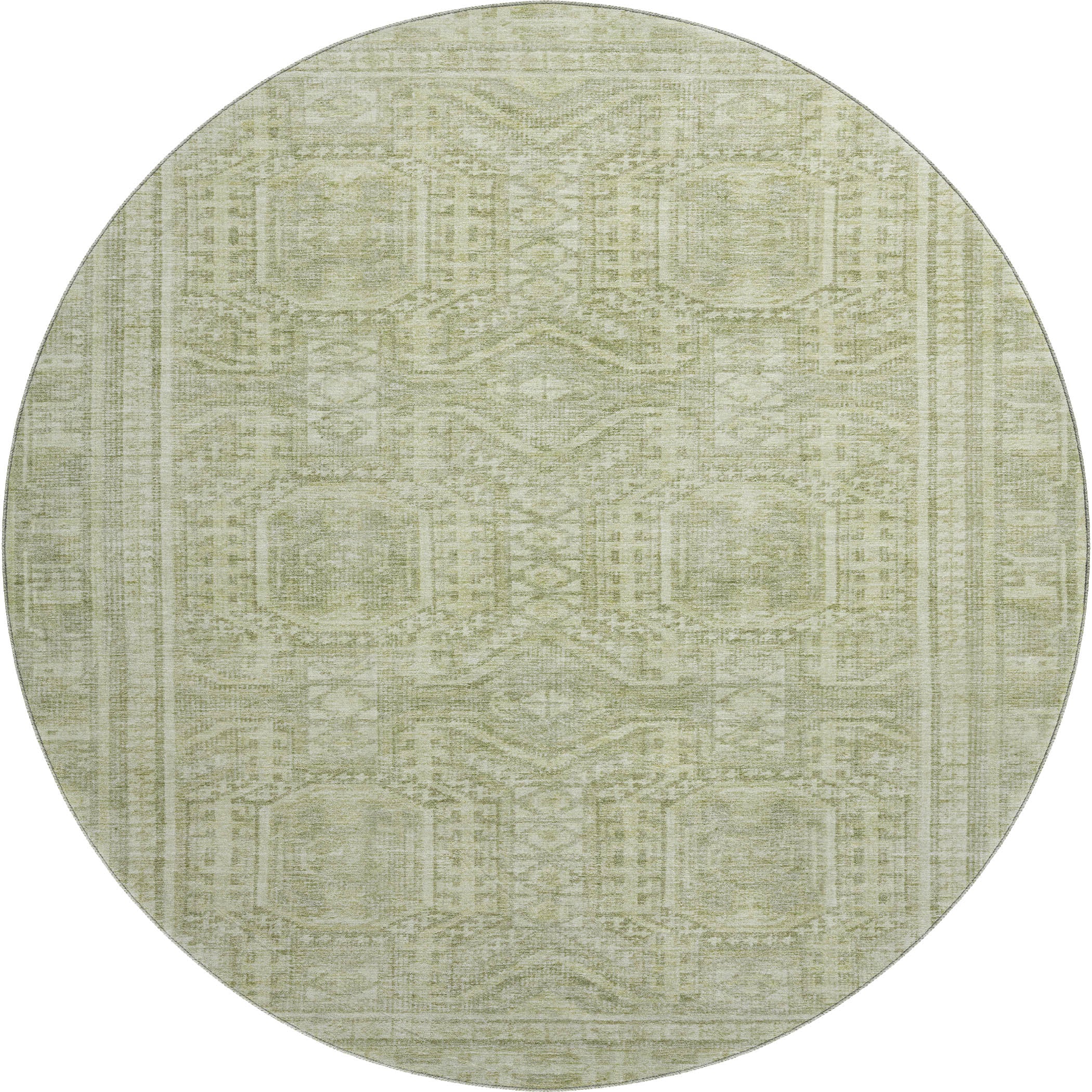 Porto Machine Washable Transitional Sage Green Rug 8' x 8' #shape_Round