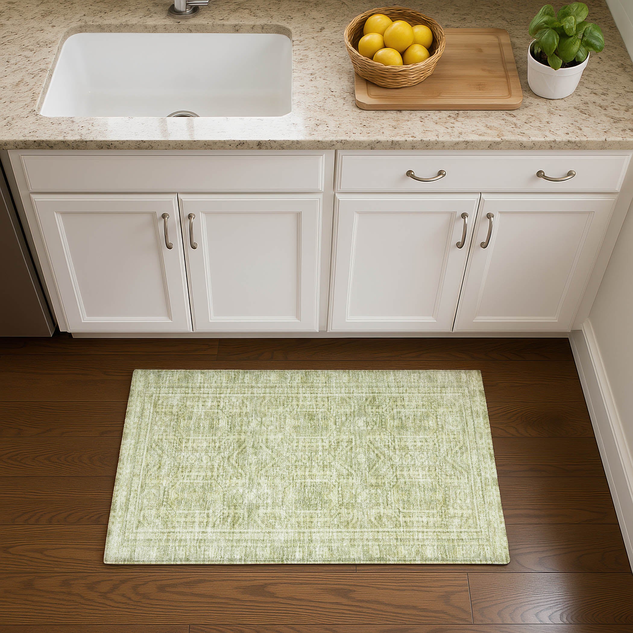 Porto Machine Washable Transitional Sage Green Rug 1'8" x 2'6" #shape_Rectangle