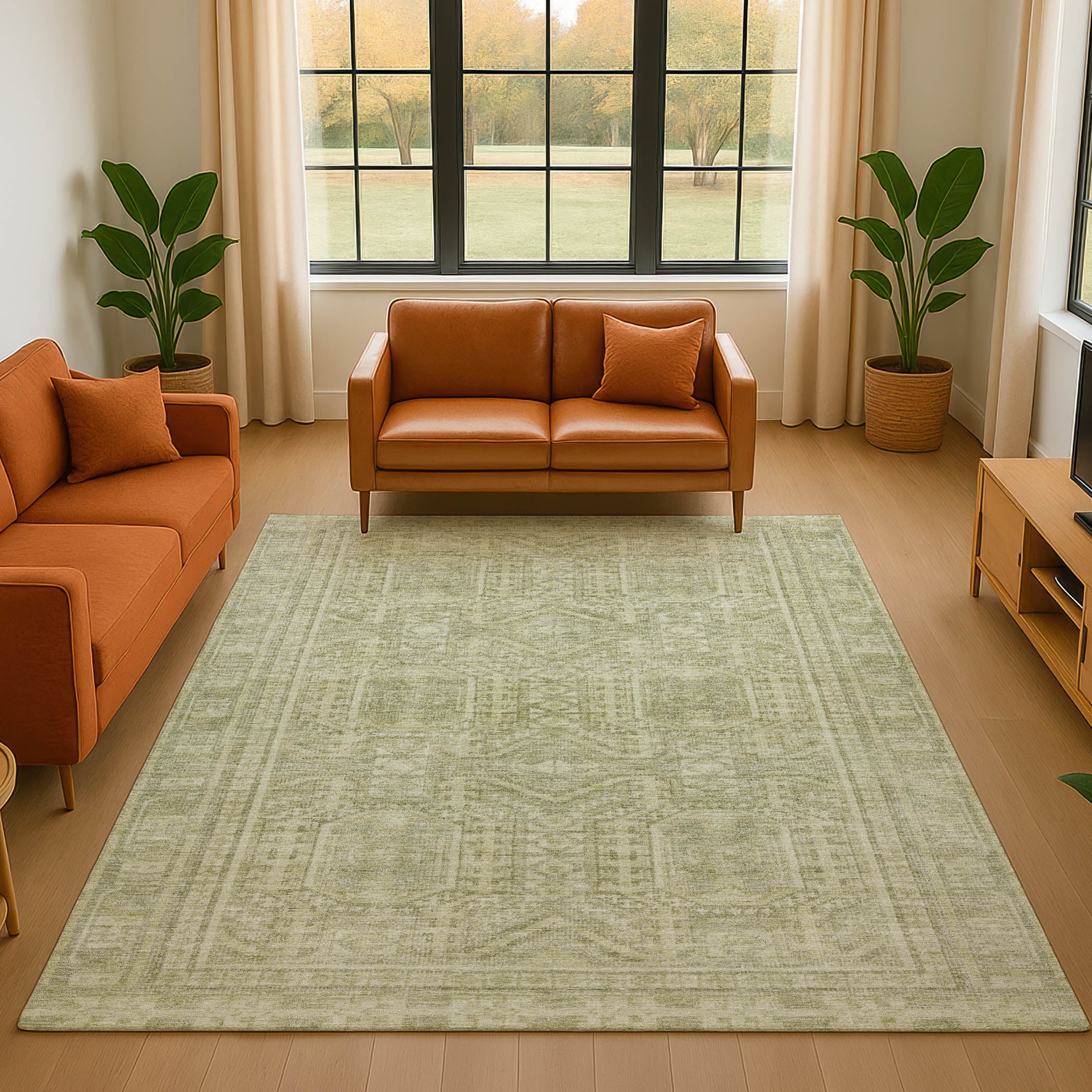 Porto Machine Washable Transitional Sage Green Rug 2'6" x 3'10" #shape_Rectangle