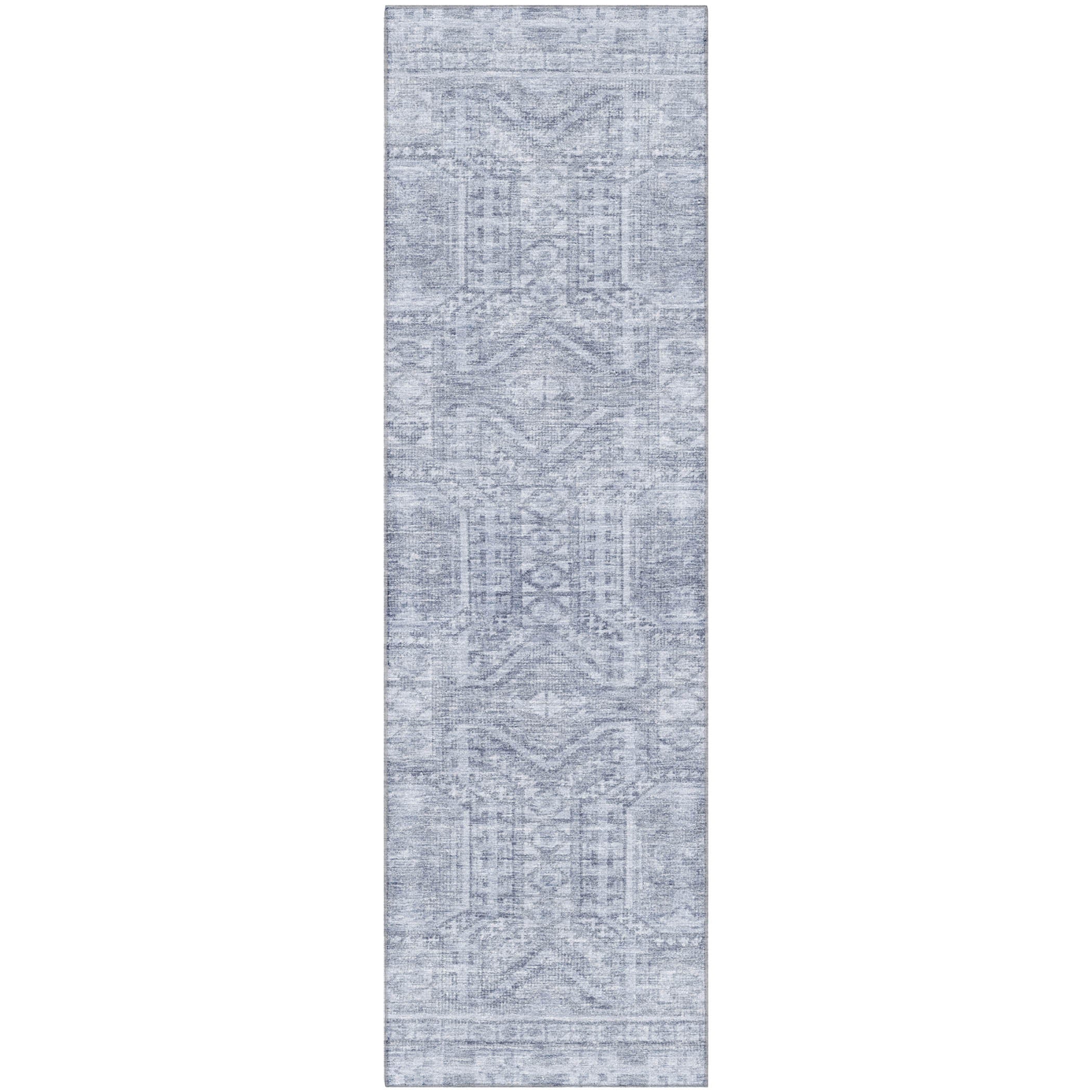 Porto Machine Washable Transitional Sky Blue Rug 2'3" x 7'6" #shape_Runner