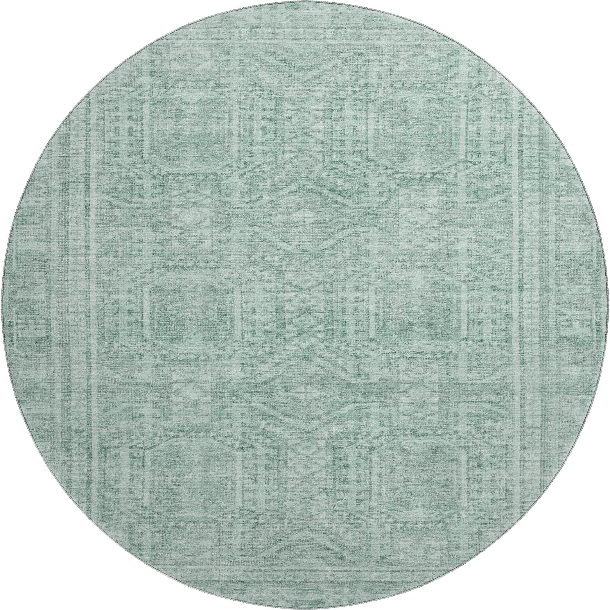 Porto Machine Washable Transitional Teal Rug 8' x 8' #shape_Round