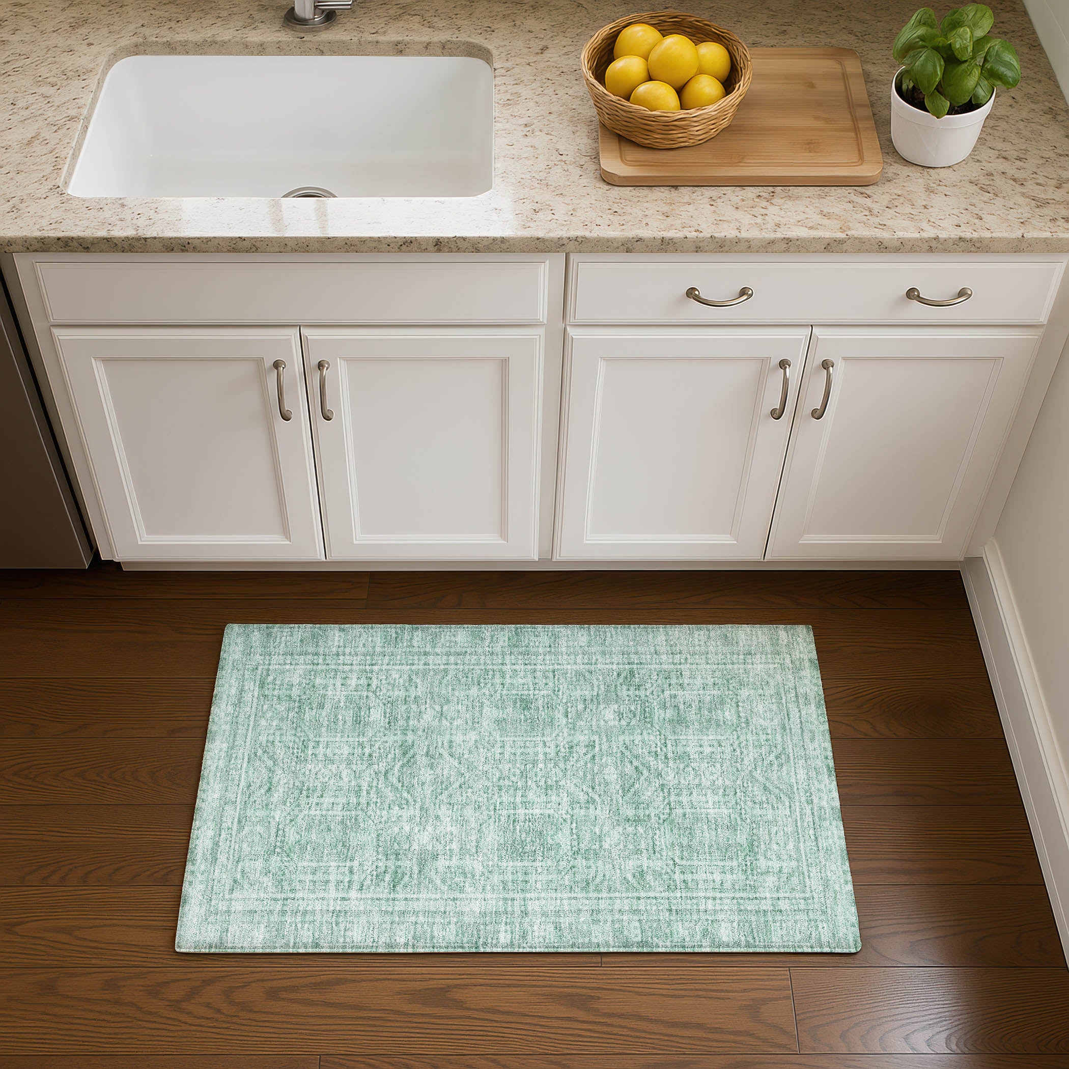 Porto Machine Washable Transitional Teal Rug 1'8" x 2'6" #shape_Rectangle