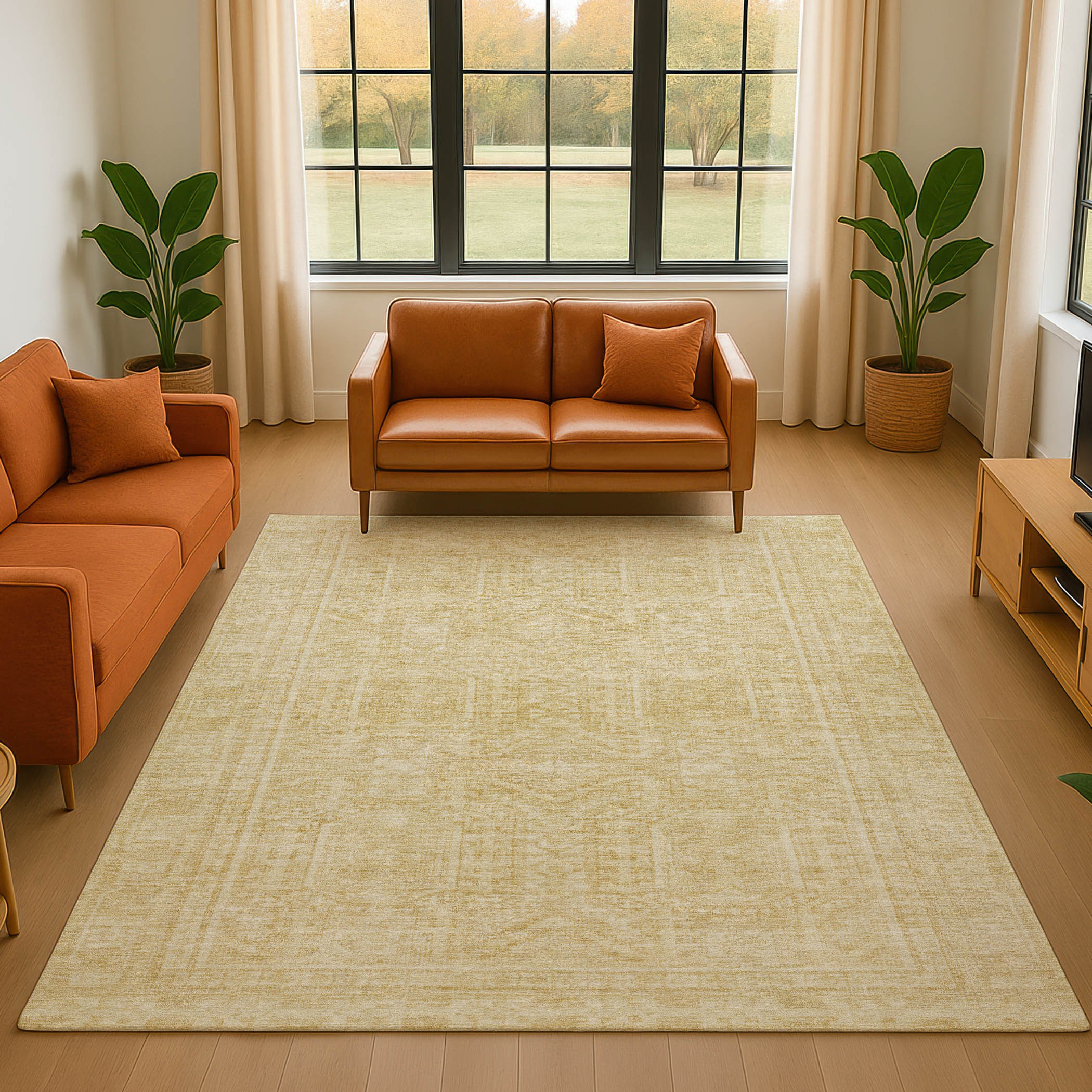 Porto Machine Washable Transitional Wheat Gold Rug 2'6" x 3'10" #shape_Rectangle