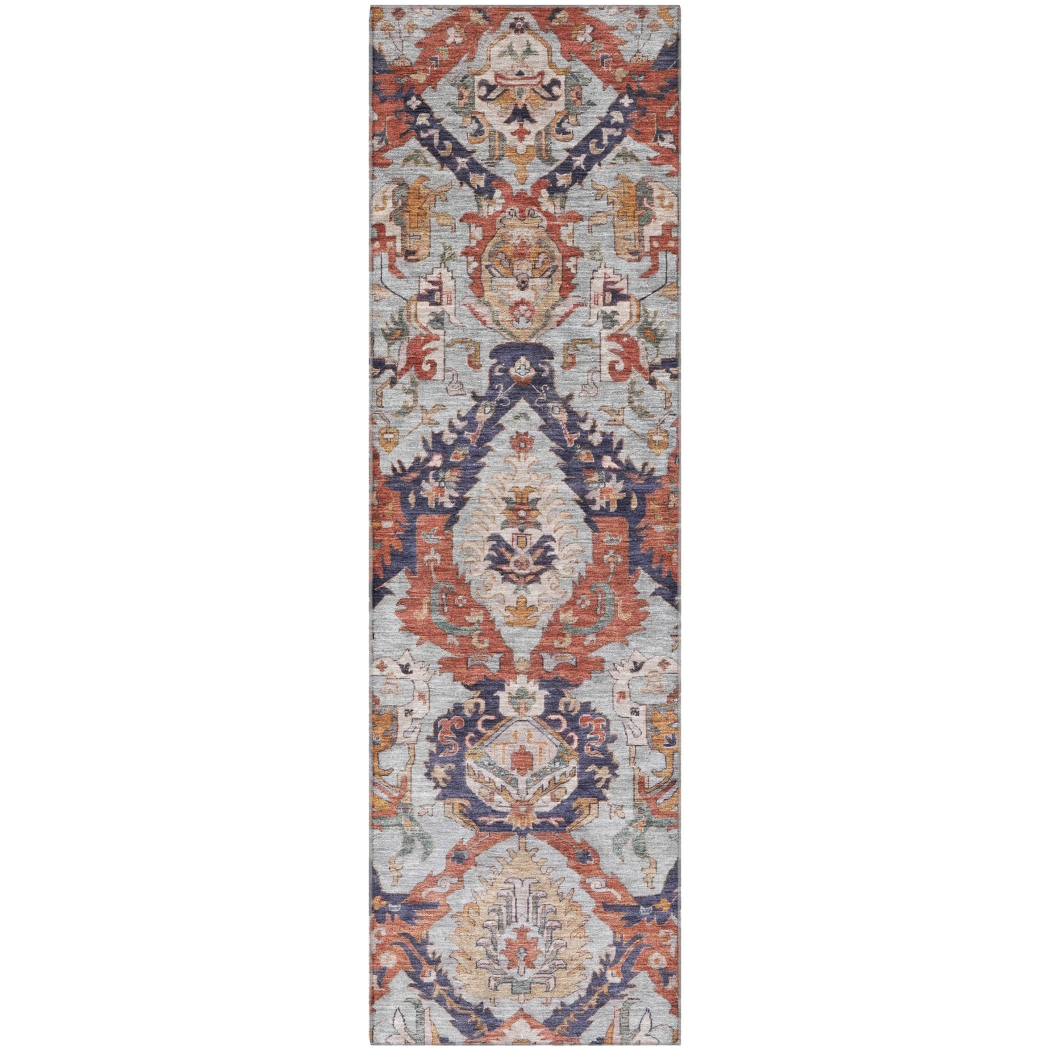Istanbul Machine Washable Transitional Blue Rug 2'3" x 7'6" #shape_Runner