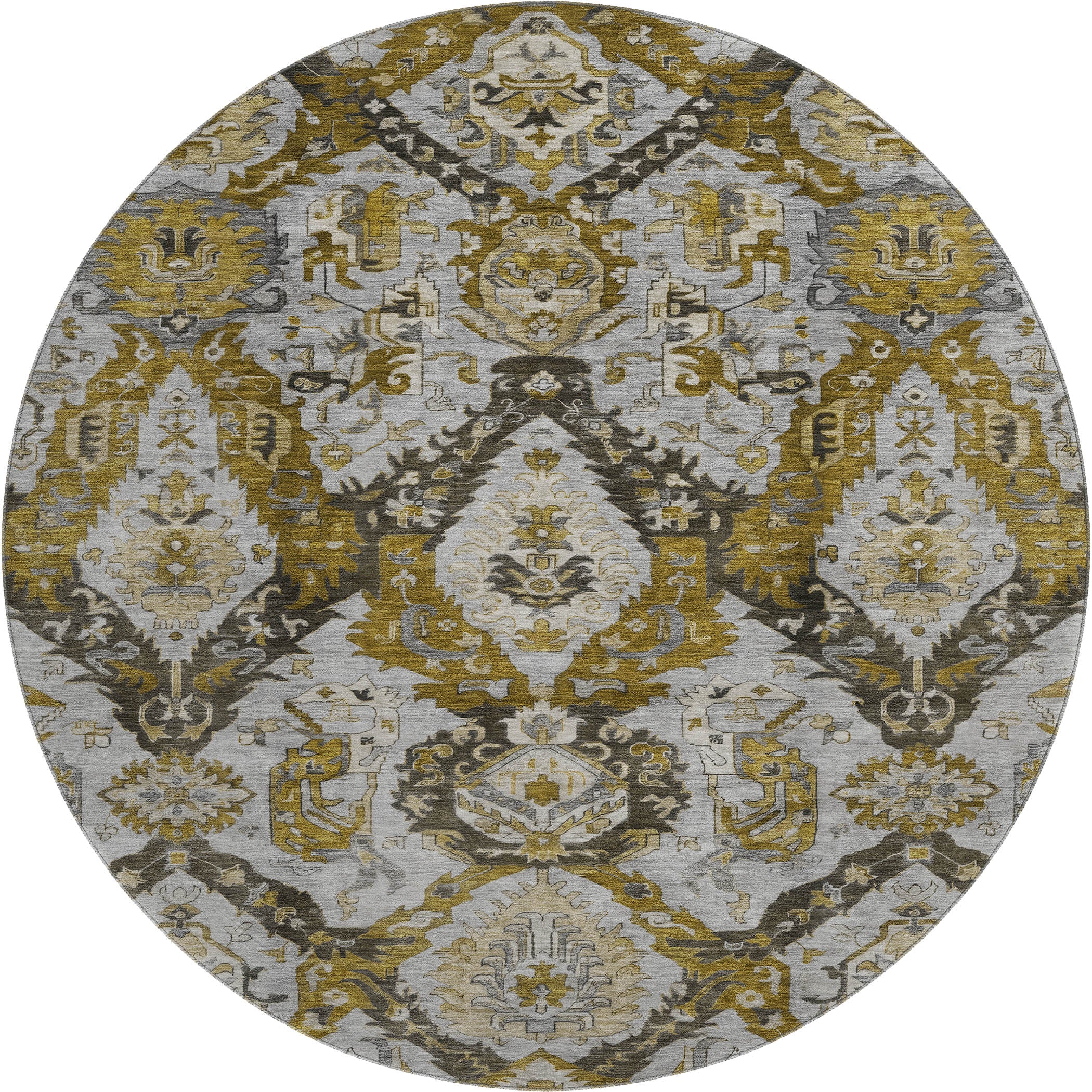 Istanbul Machine Washable Transitional Brown Rug 8' x 8' #shape_Round