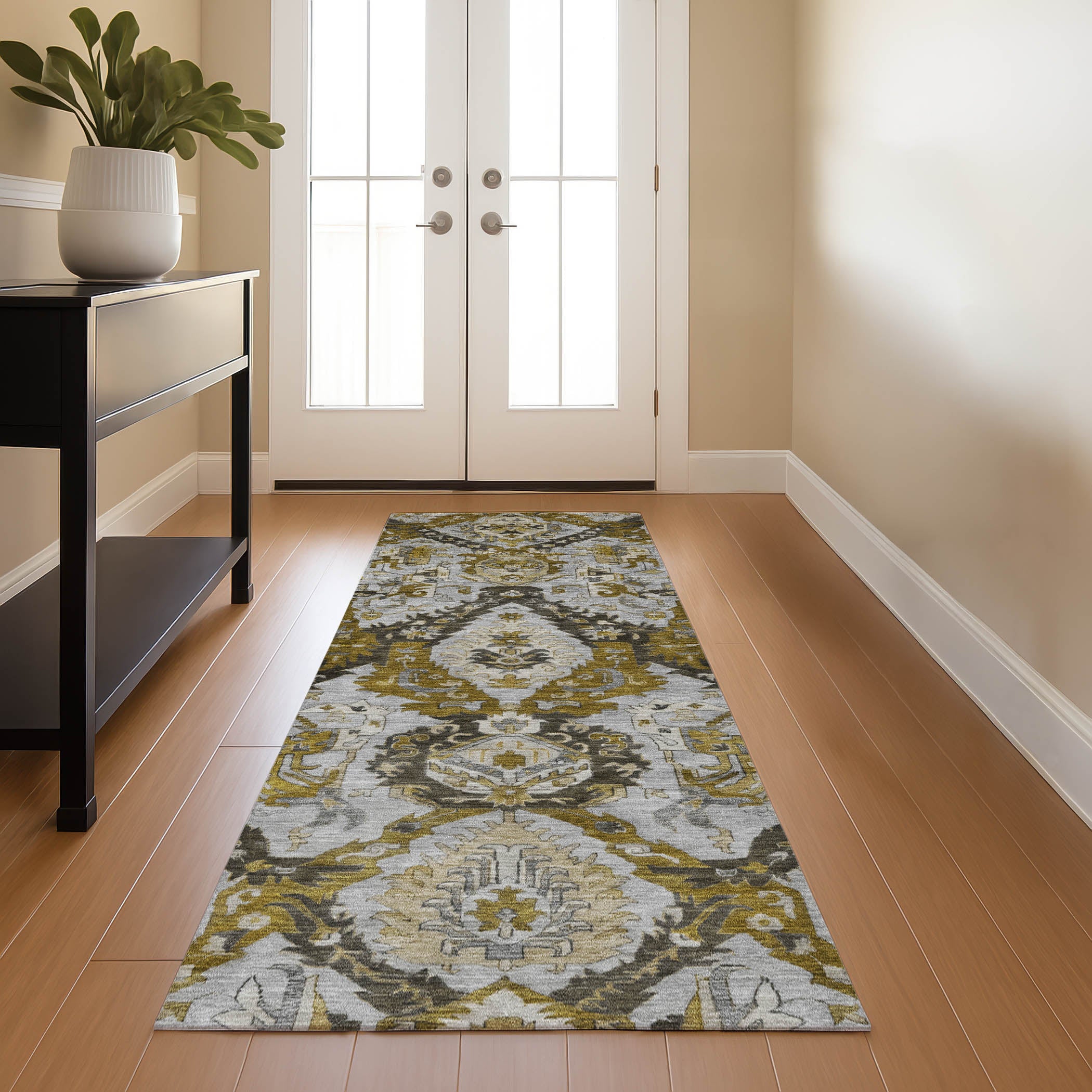 Istanbul Machine Washable Transitional Brown Rug 2'3" x 7'6" #shape_Runner