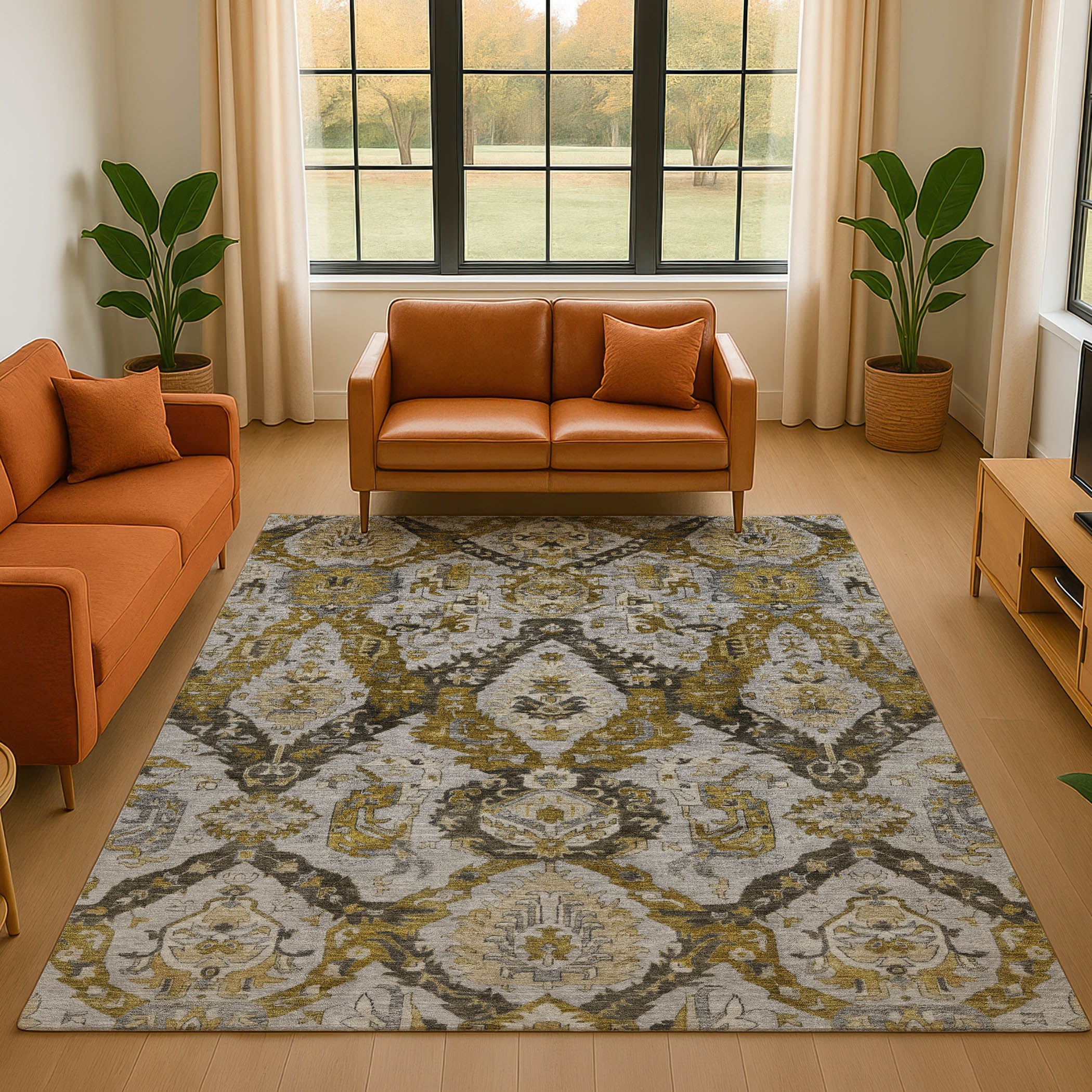 Istanbul Machine Washable Transitional Brown Rug 2'6" x 3'10" #shape_Rectangle