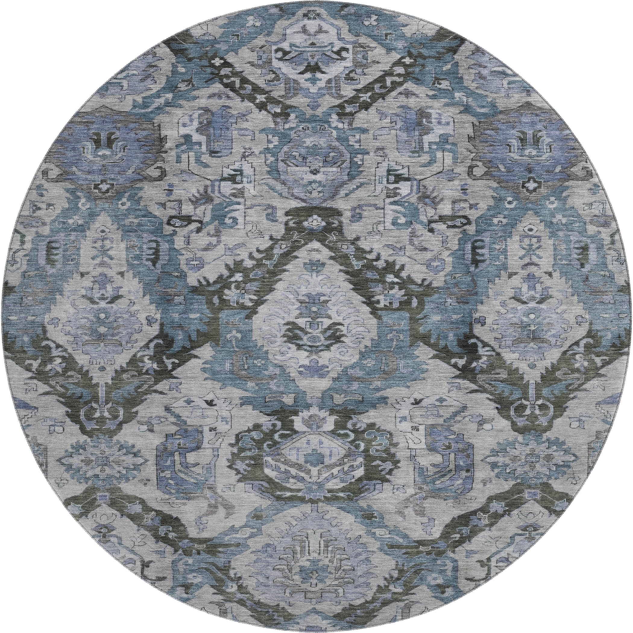 Istanbul Machine Washable Transitional Gray Rug 8' x 8' #shape_Round