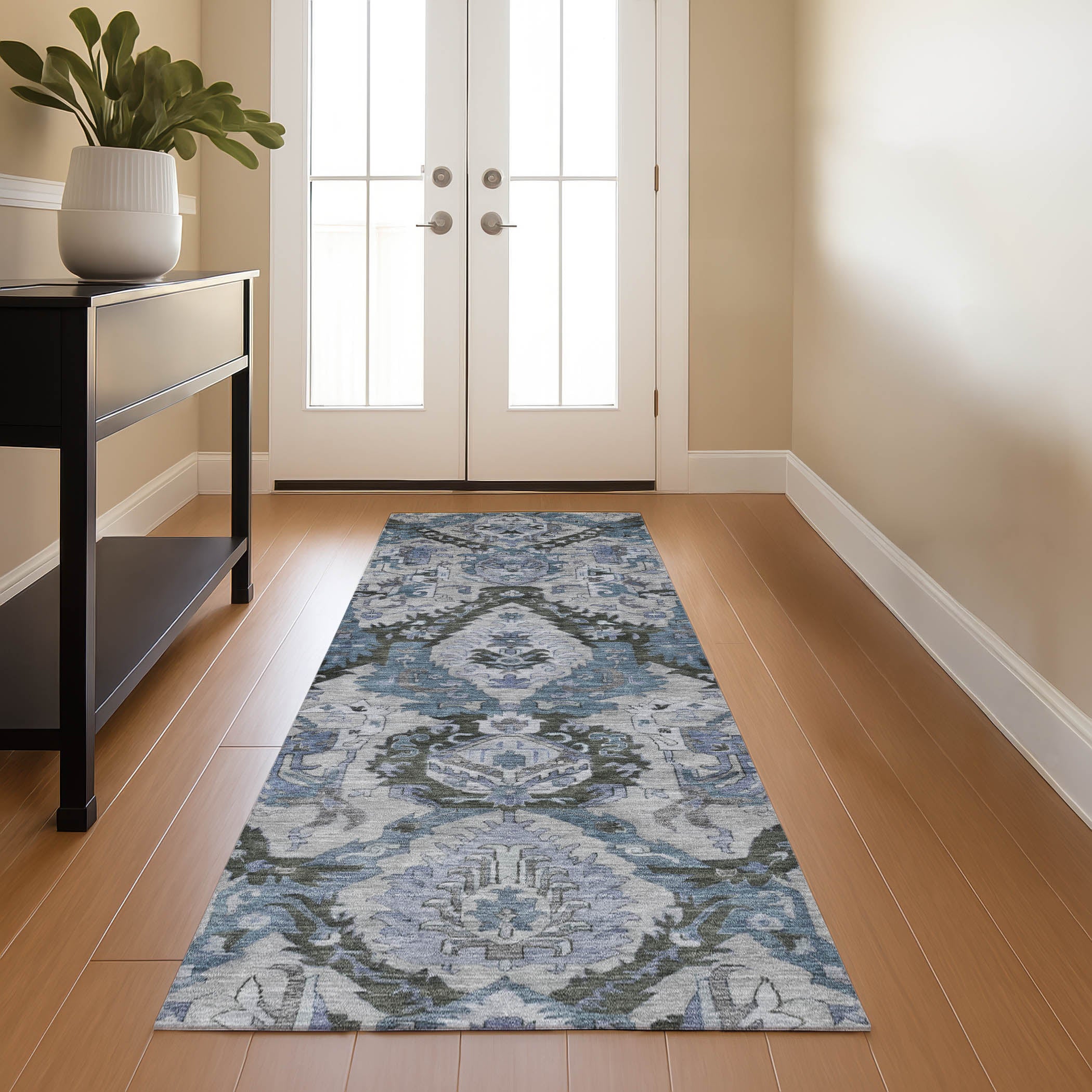 Istanbul Machine Washable Transitional Gray Rug 2'3" x 7'6" #shape_Runner