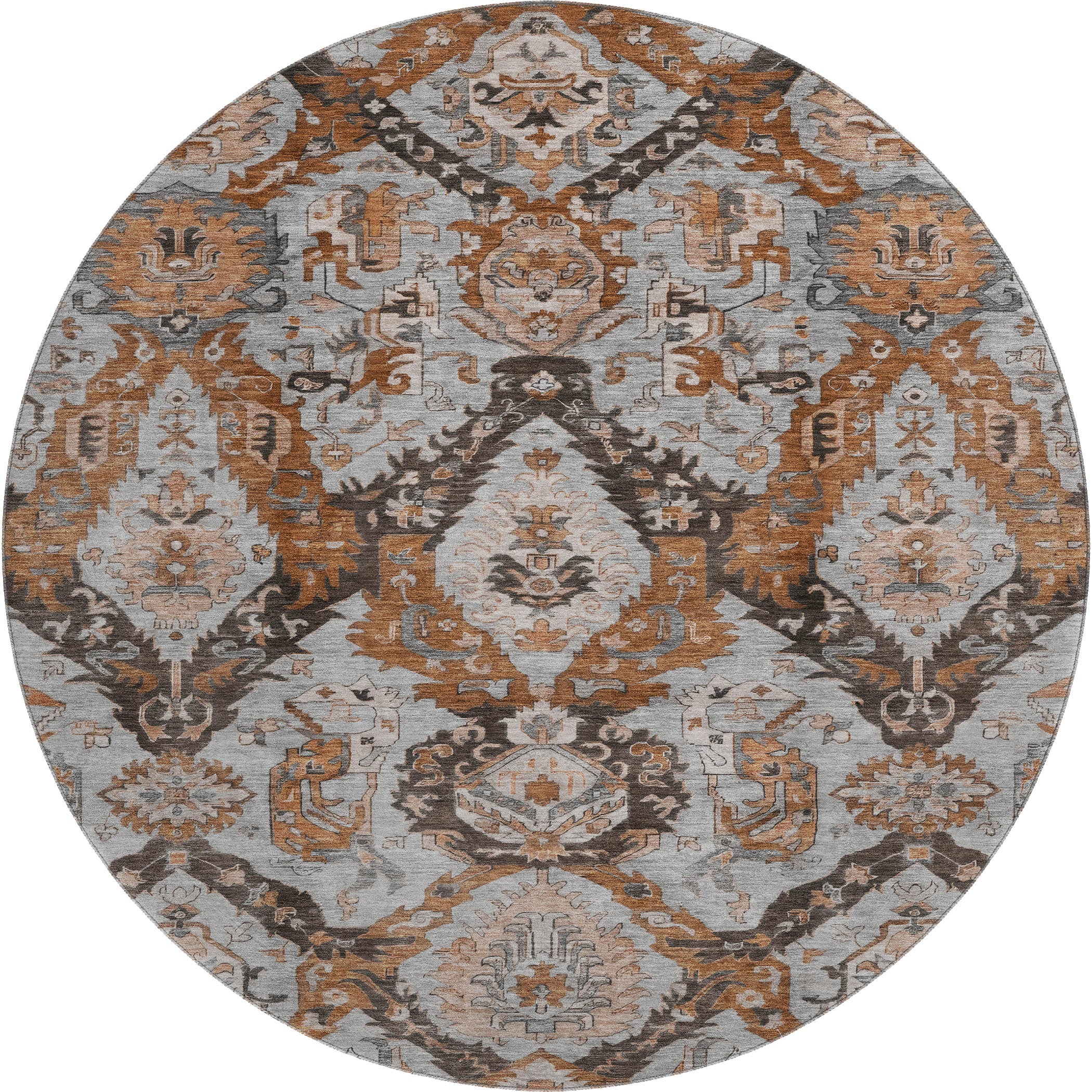 Istanbul Machine Washable Transitional Paprika Orange Rug 8' x 8' #shape_Round
