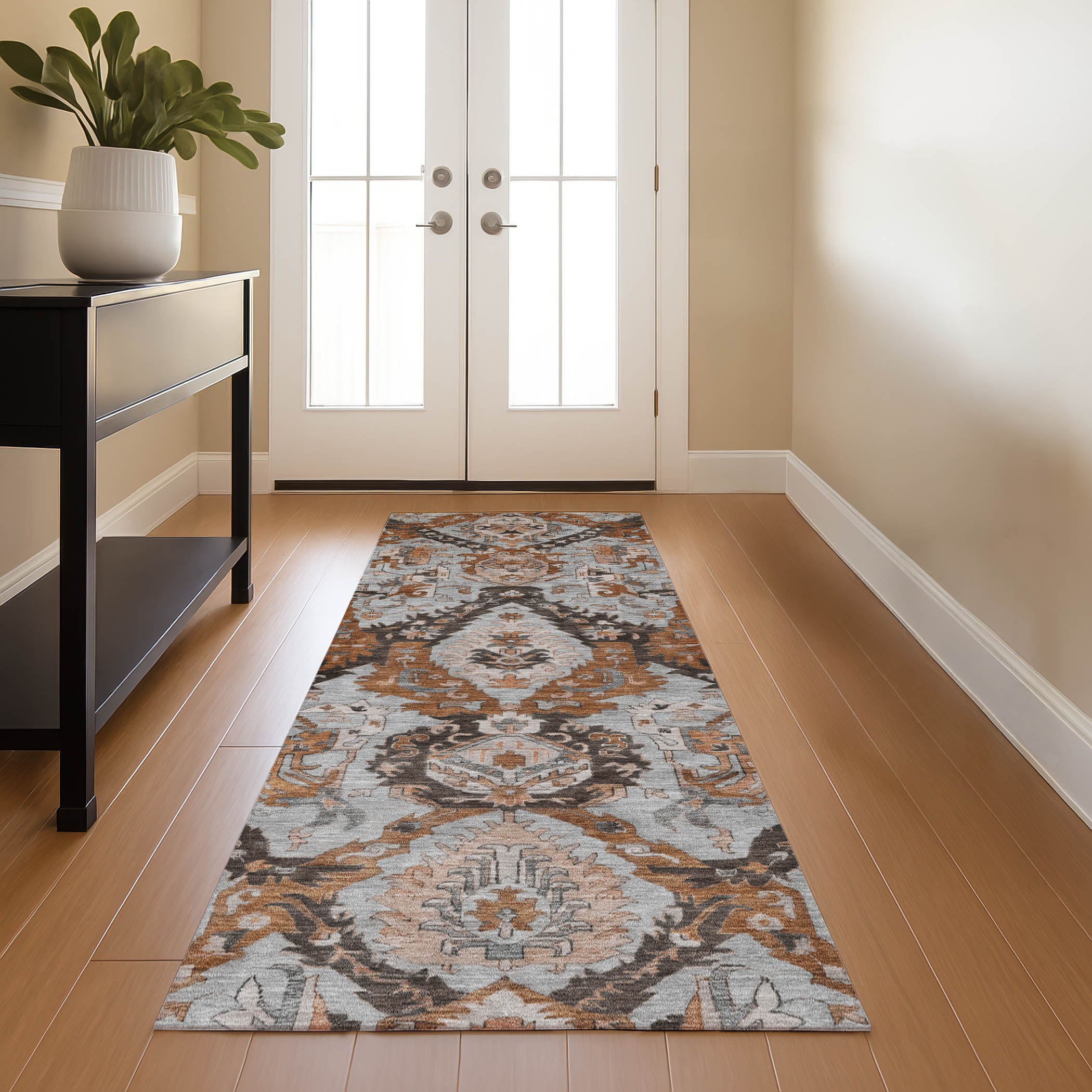 Istanbul Machine Washable Transitional Paprika Orange Rug 2'3" x 7'6" #shape_Runner